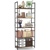 NUMENN 5 Tier Bookshelf, Tall Bookcase Shelf Storage Organizer, Modern Book Shelf for Bedroom, Living Room and Home Office, Vintage