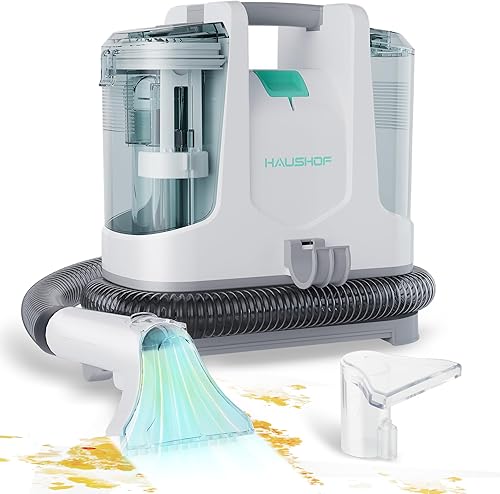 HAUSHOF Limpiador portátil de alfombras y tapicería, máquina de limpieza profunda de mano ligera para manchas de mascotas, sofá, alfombra, colchón,