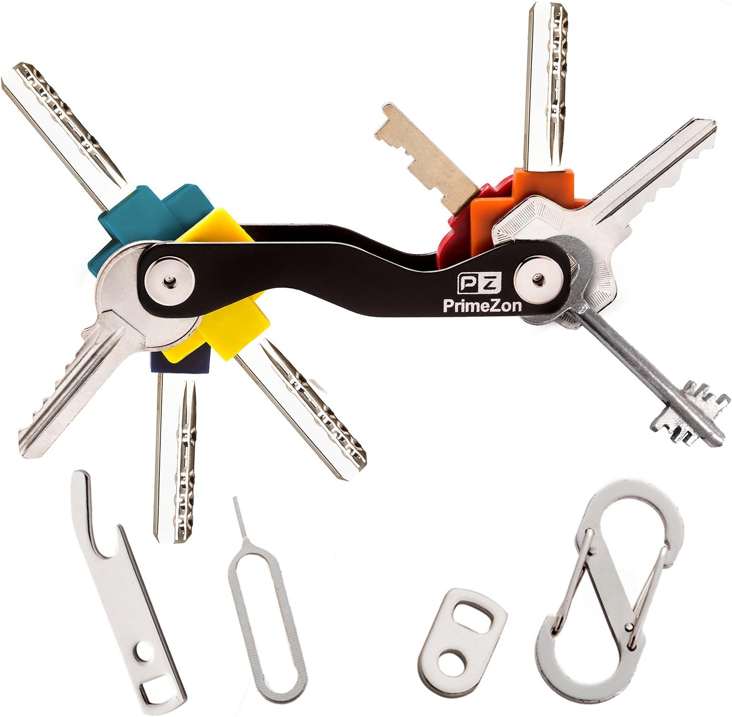 Key Holder Key Organizer, Compact Gift Case, Easy to Use, fits Most Keys (2-20 Keys), include SIM & Bottle Opener, Carabiner & Key Hook for Car Fobs (Black) - PrimeZon