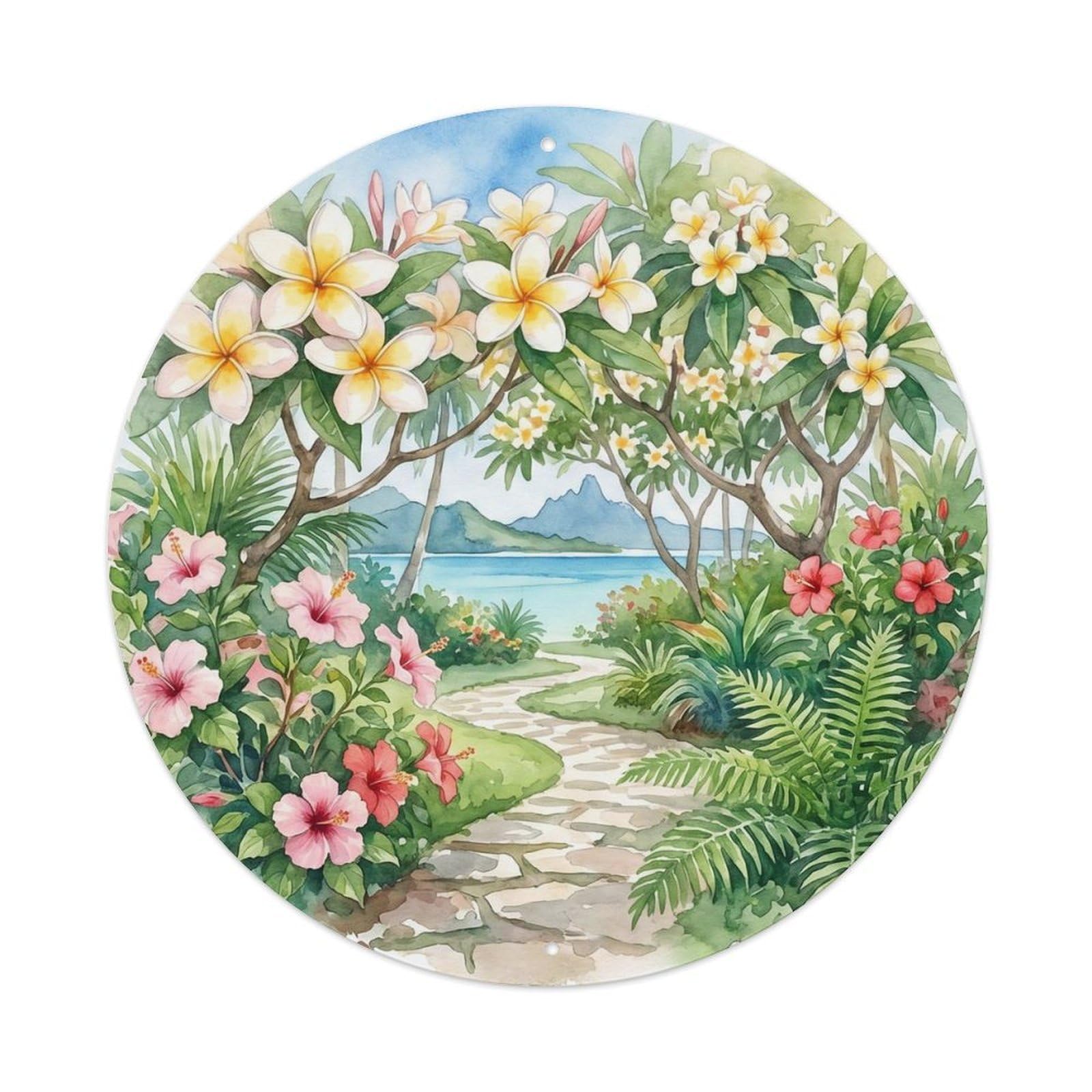 Olyhtr 8X8inch Classic Style Borabora Tropical Path Watercolor Island Lagoon Metal Tin Sign