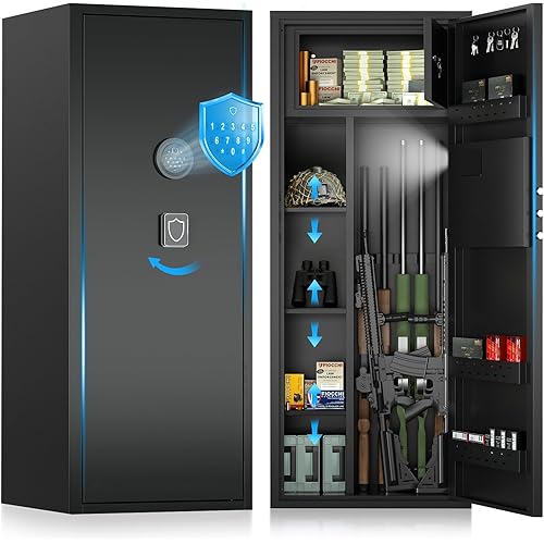 12-15 Large Gun Safe for Rifles and Pistols, Gun Cabinets for Rifles and Shotguns with Digital Keypad and Alarm Mode, Easy Assembly Rifle Safe for Home, Internal Lockable Box & Removable Shelves