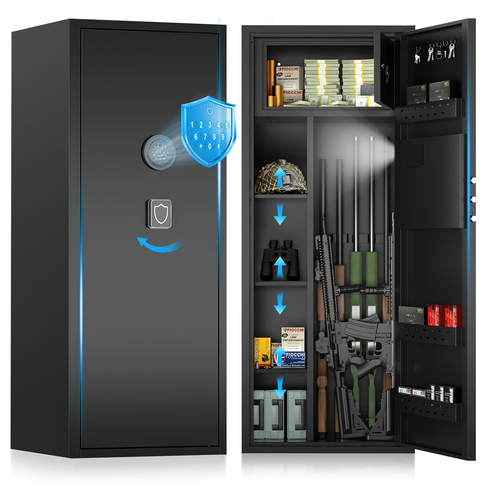 12-15 Large Gun Safe for Rifles and Pistols, Gun Cabinets for Rifles and Shotguns with Digital Keypad and Alarm Mode, Easy Assembly Rifle Safe for Home, Internal Lockable Box &amp; Removable Shelves