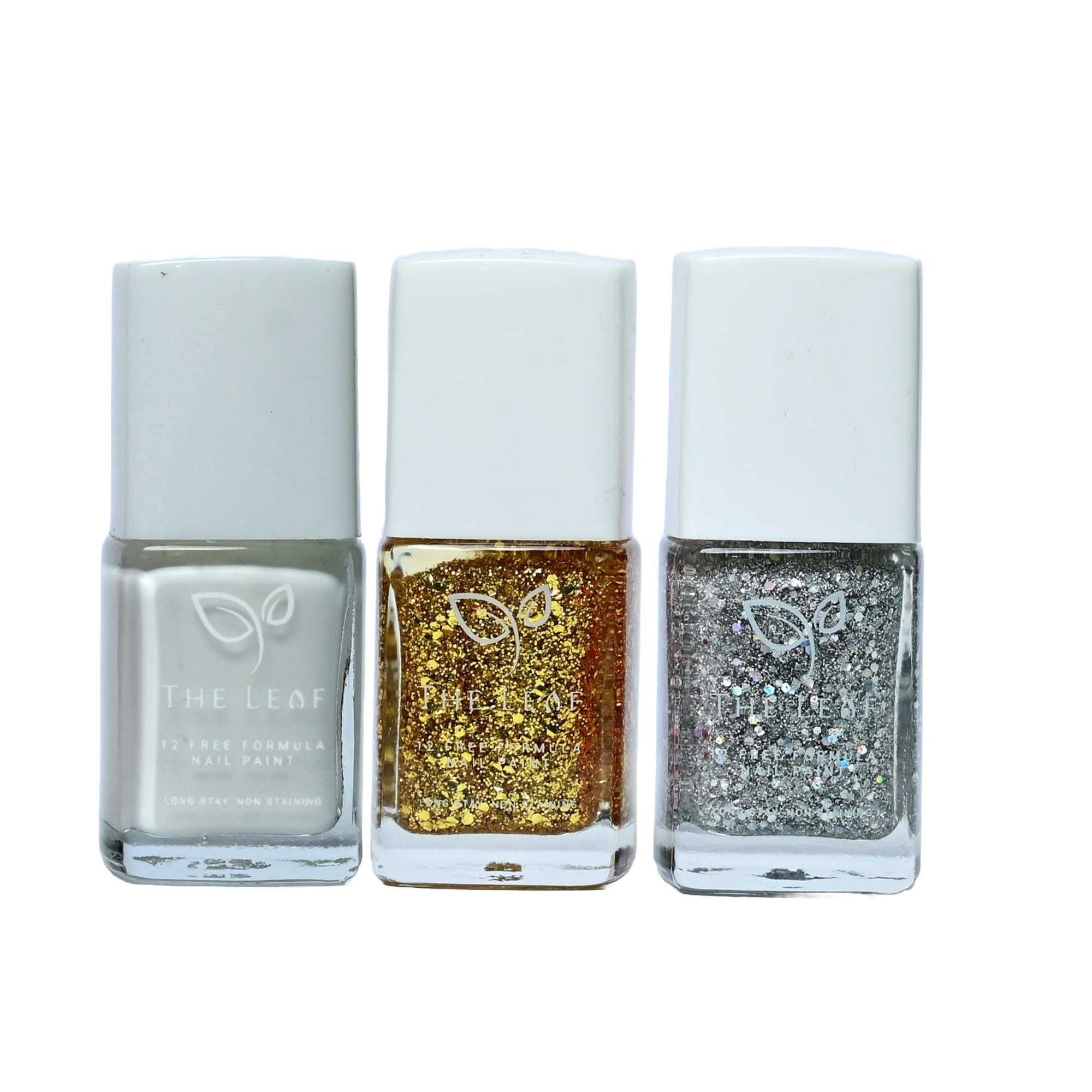 THE LEAF NAIL POLISH PACK OF 3, EACH 10ML.(PEARL WHITE,GOLD GLITTER,SILVER GLITTER) |Nail Polish| Nail Paint | Long Stay | Gel Effect | Chip Resistant | Non-Stanning-image-28