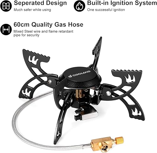 Miniatura 4 de Odoland Estufa de camping portátil de 3800 W, estufa de gas ligera, estufa plegable para mochileros con caja de EVA compatible con tres tipos de