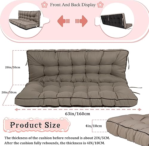 Miniatura 88 de Cojín de repuesto para columpio de 2-3 asientos, cojines de banco para exteriores con respaldo grueso de 4 pulgadas, muebles de patio, jardín, Flor