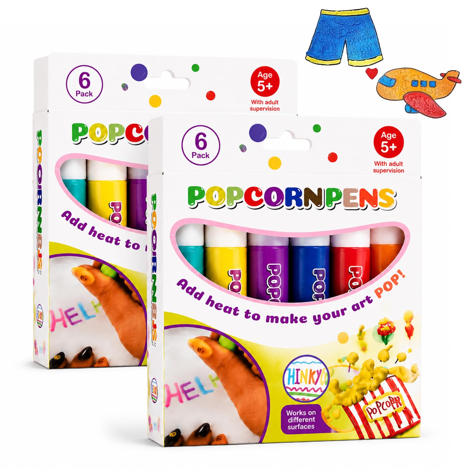 Popcorn Pens, 3D Puffy Paint Pens with Pop-Up Effect, 6 Colour Craft Pens Set for DIY Art Projects on Paper Fabric Wood, Creative Painting Kit and Gift，3 Set