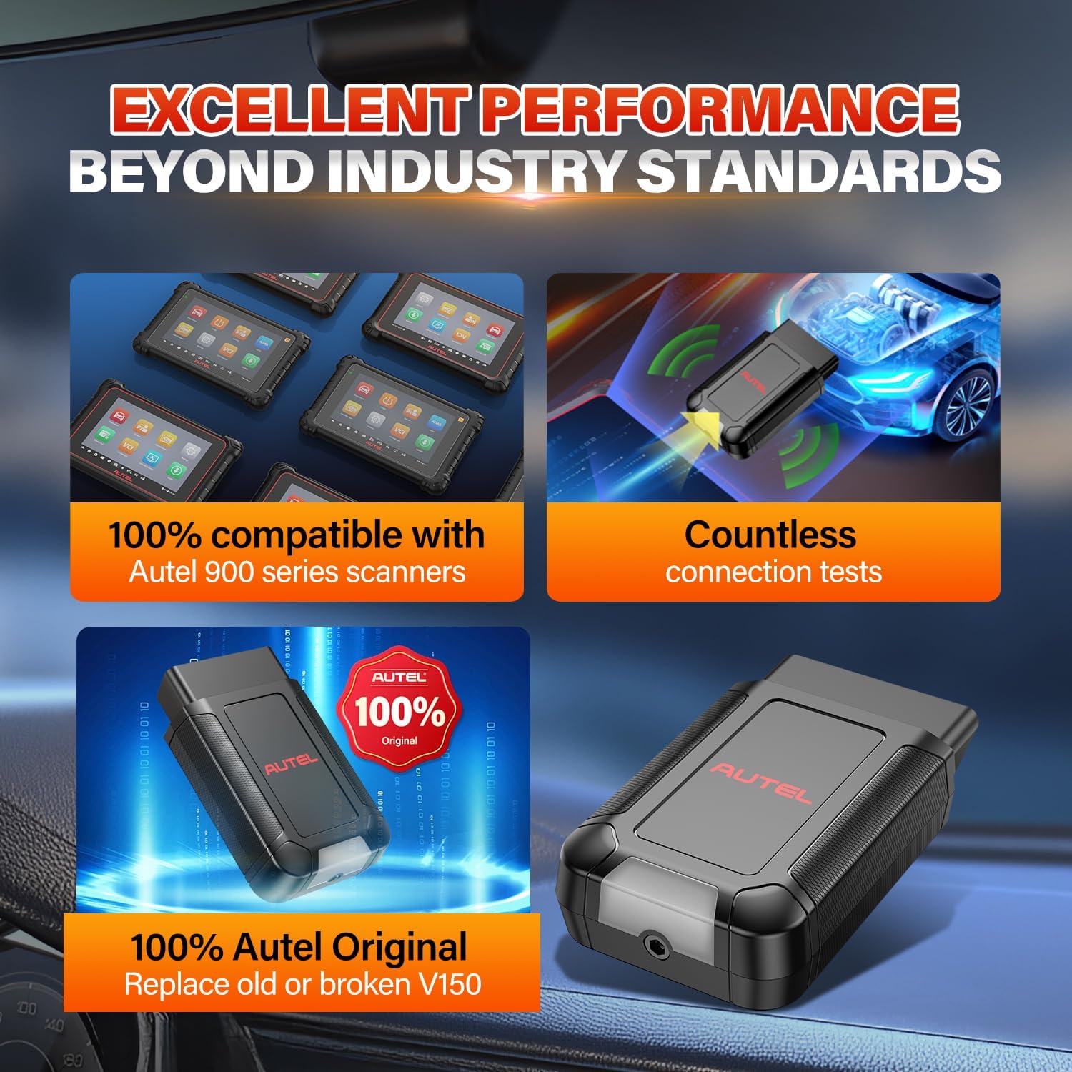 Autel MaxiVCI V150 Wireless Bluetooth Dongle, VCI 150 OBD2 Connector Adapter Car Communication Interface, Work w/Autel MaxiCOM MK900BT MP900BT MP900Z-BT MP900TS MK900TS MX900TS TS900 OBD2 Scanner