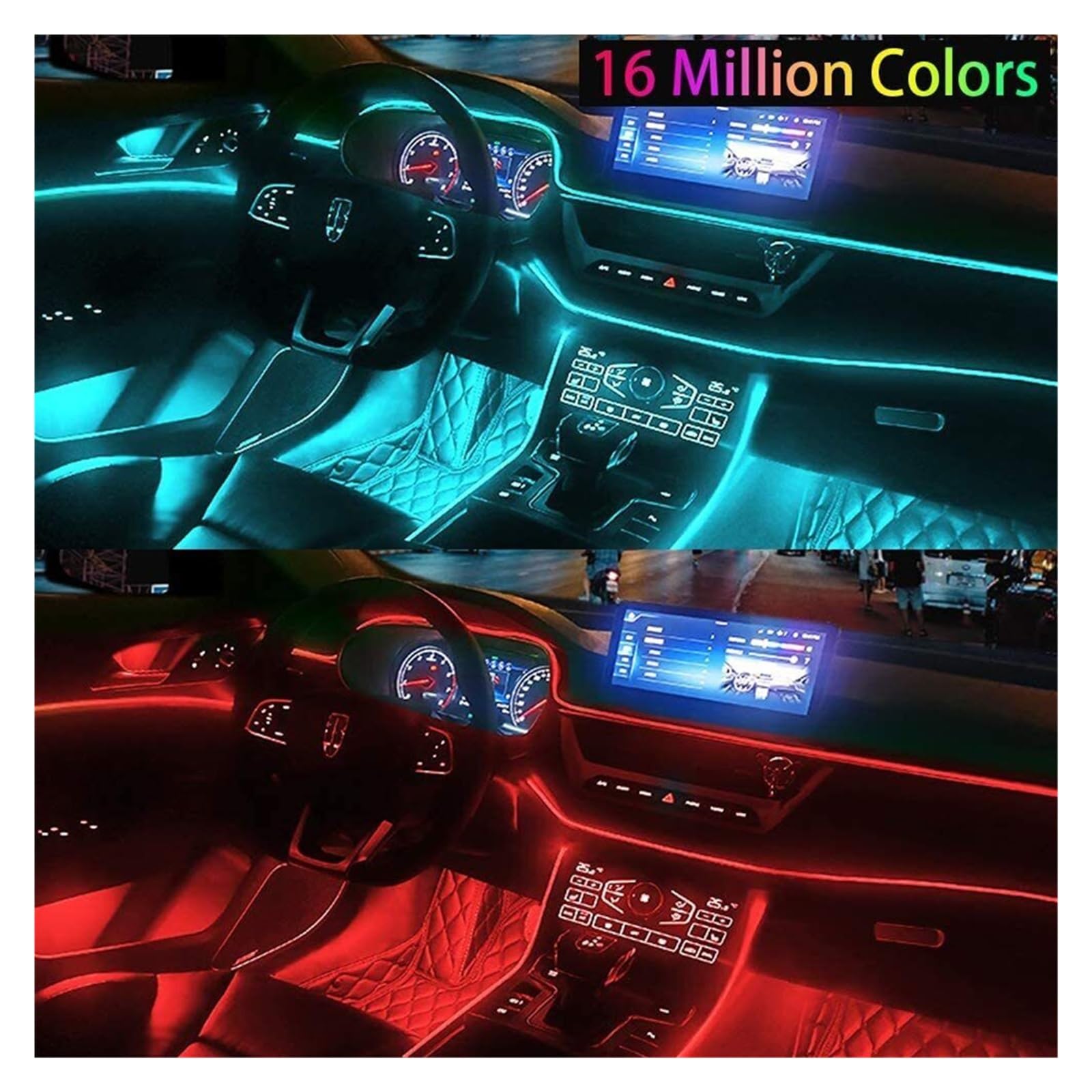 Oświetlenie Otoczenia Samochodu Kabel Światłowodowy Samochodu Zimne Światło 64 Kolory Nastrojowe Oświetlenie Wnętrza Samochodu Kontrola Wnętrza RGB Neonowy Pasek