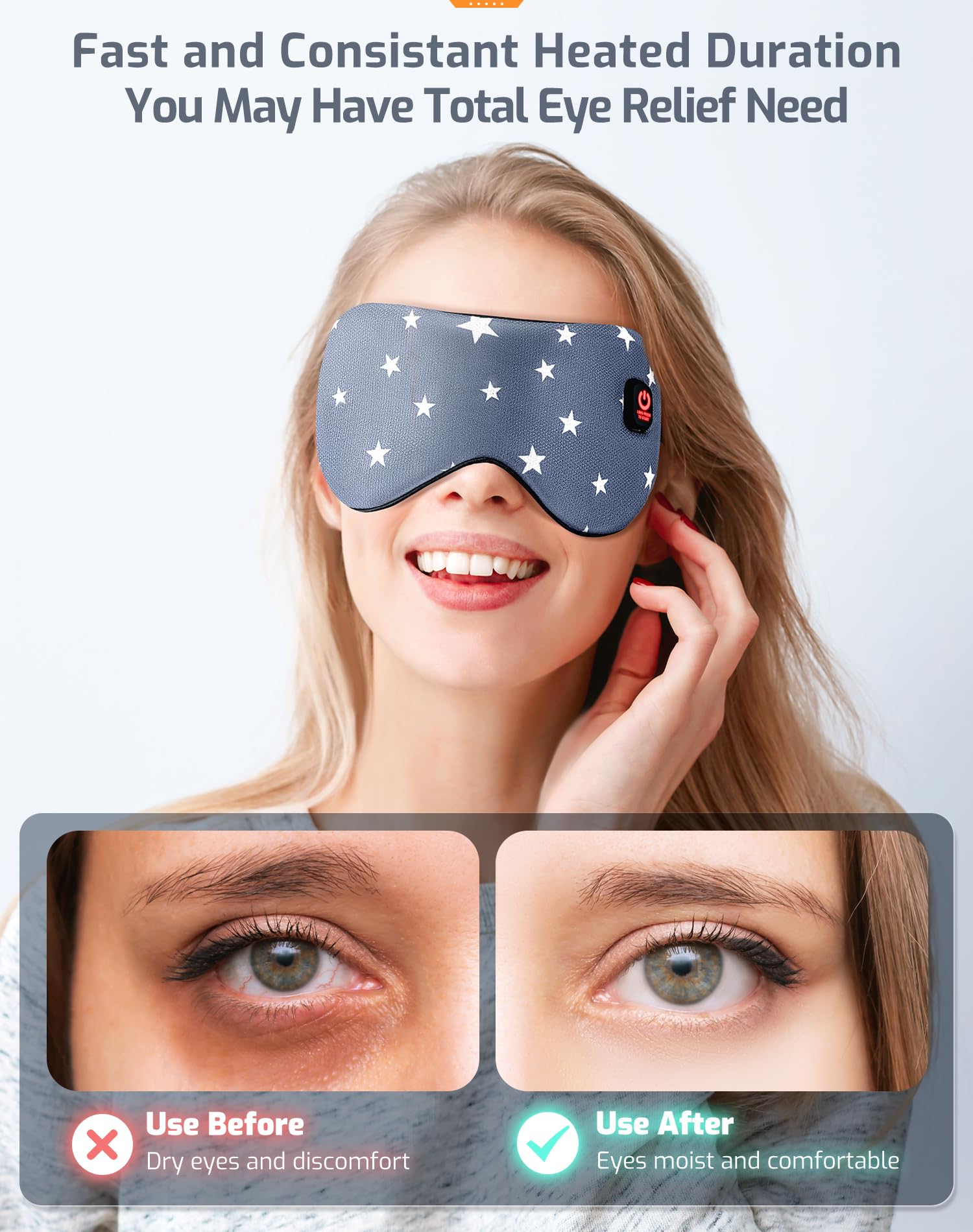 Máscara de ojos térmica, compresa de ojos cálida inalámbrica para ojos secos, blefaritis, máscara de ojos con bloqueo de luz para hombres y mujeres, máscara eléctrica cálida para dormir en avión,