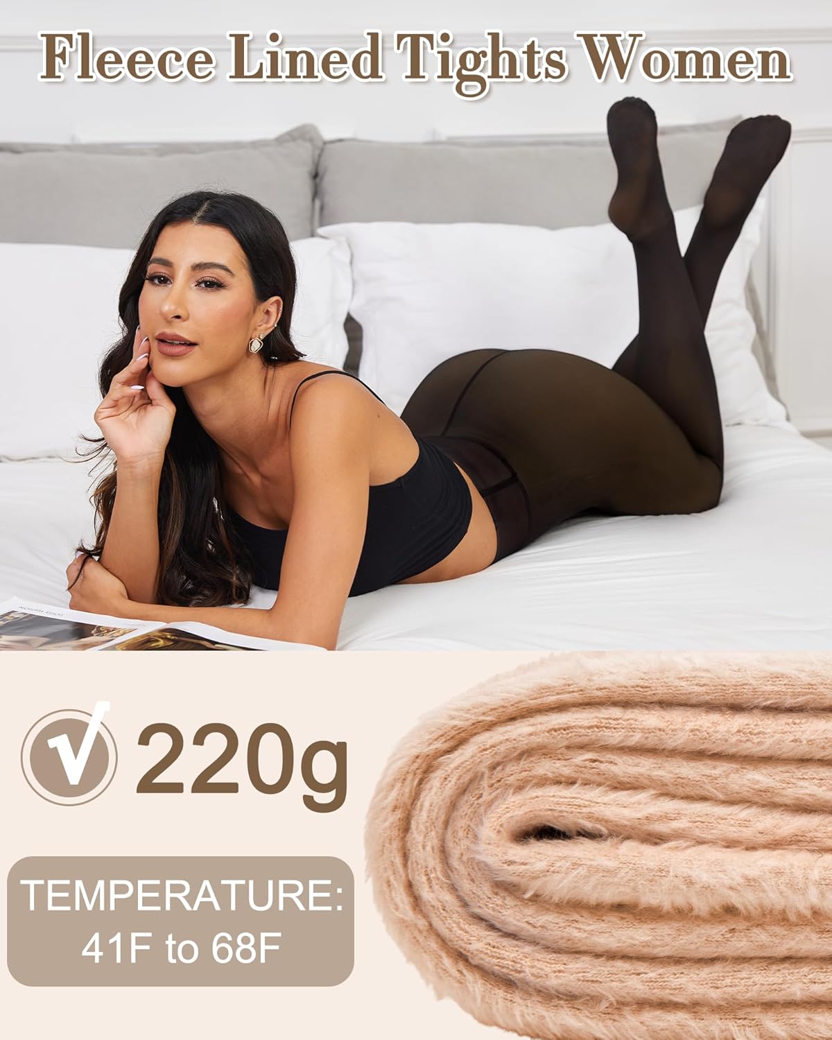 Justay 2 Pairs Fleece Lined Tights Women - Fake Translucent Thermal Warm Sheer Pantyhose Black Thick Leggings for Winter - Image 3