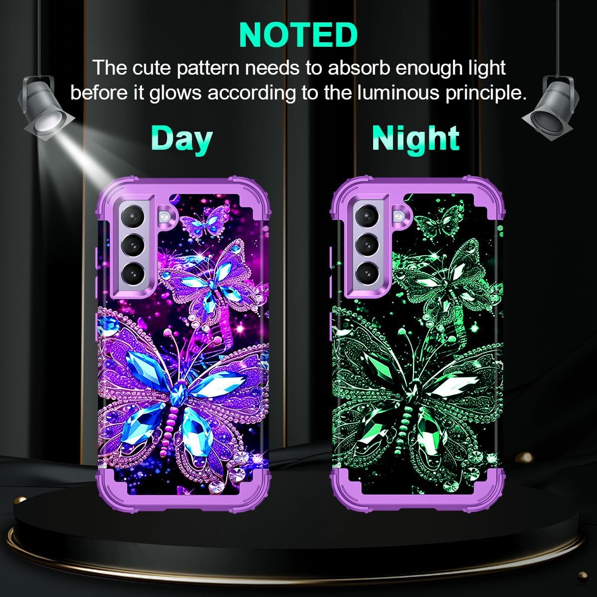 Miqala for Galaxy S21 FE 5G Case,Glow in The Dark Three Layer Heavy Duty Shockproof Protection Hard Plastic Bumper+Soft Silicone Protective Case for Samsung Galaxy S21 FE 5G,Dark image 3