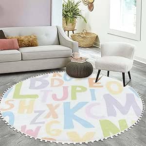 Amazon.com: Boho Round Rug Careless Letters Colorful for Child Alphabet ...