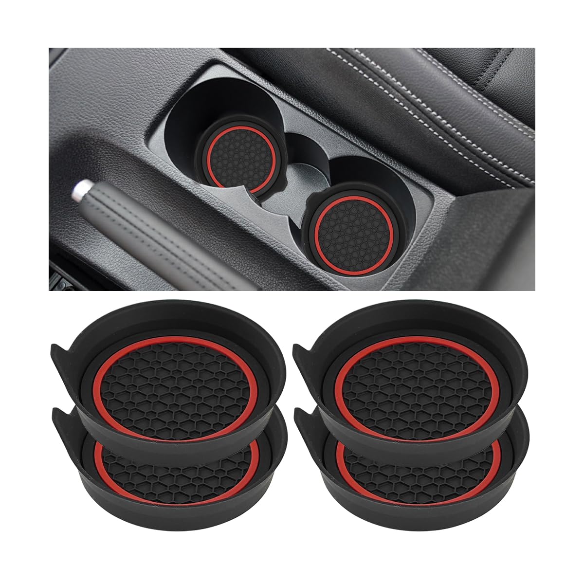 HZEL Car Cup Holder Coasters, 4PCS Non Slip Waterproof Vehicle Water Bottle Pads, Recessed Automotive Interior Drink Mat Decoration Accessories,