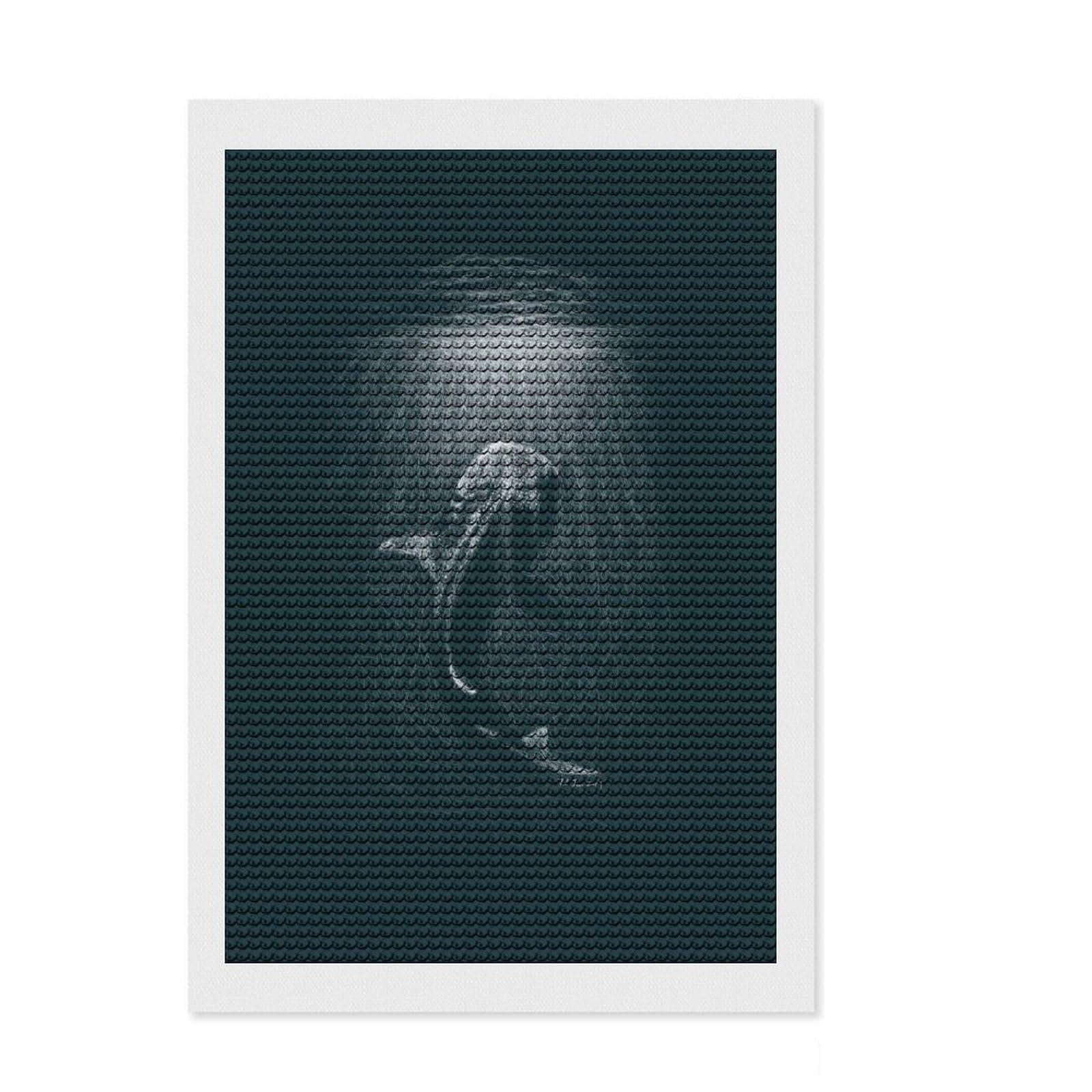 Junmoney Whale Shark Line Art Diamond Art Canvas 8"x12", for Beginners, Easy to Enjoy, Cosy Home Accent, Christmas Gift, Enjoyable At-Home Hobby