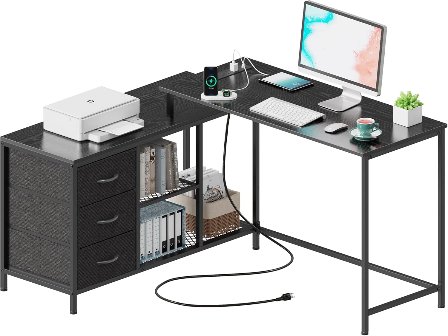 SUPERJARE L Shaped Desk with Power Outlets, Computer Desk