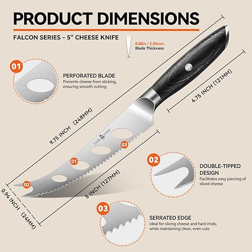 Miniatura 5 de TUO Cuchillo de chef de 8 pulgadas, cuchillo de cocina japonés para verduras, acero inoxidable alemán de alto carbono, mango ergonómico de madera de