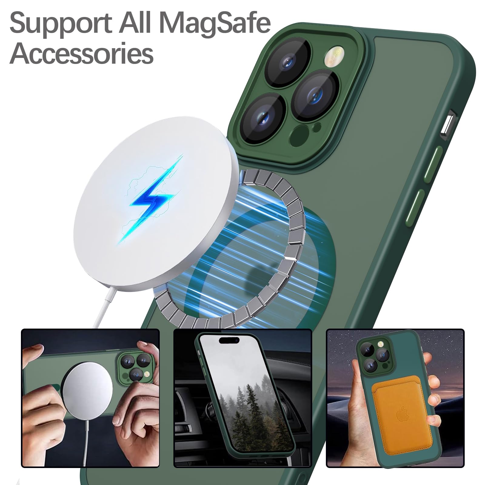 Flyzoo Cover Magnetica per iPhone 15 Pro con Supporto Stand ad Anello, [ Protezione Antilngiallimento & Antiurto] Custodia Trasparente Posteriore Hard PC Case con Silicone Bordo, 6.1'', Clear Nero