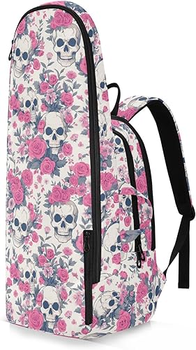 Miniatura 2 de Sporting Goods - Bolsa de tenis transpirable con diseño de calavera blanca y durazno para Halloween, 2 raquetas, bolsa de tenis acolchada, bolsa de