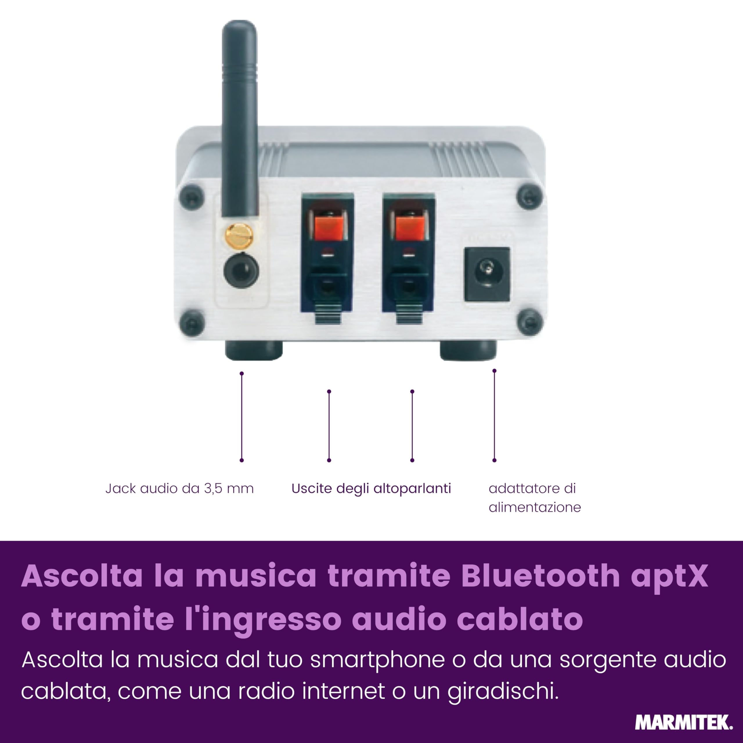 Marmitek BoomBoom 100 - Trasmettitore ricevitore Bluetooth RX/TX aptX | Adattatore audio per TV, cuffie e impianto hi-fi, aptX Low Latency, AAC, Toslink, jack 3,5 mm, analogico/digitale e 2 cuffie
