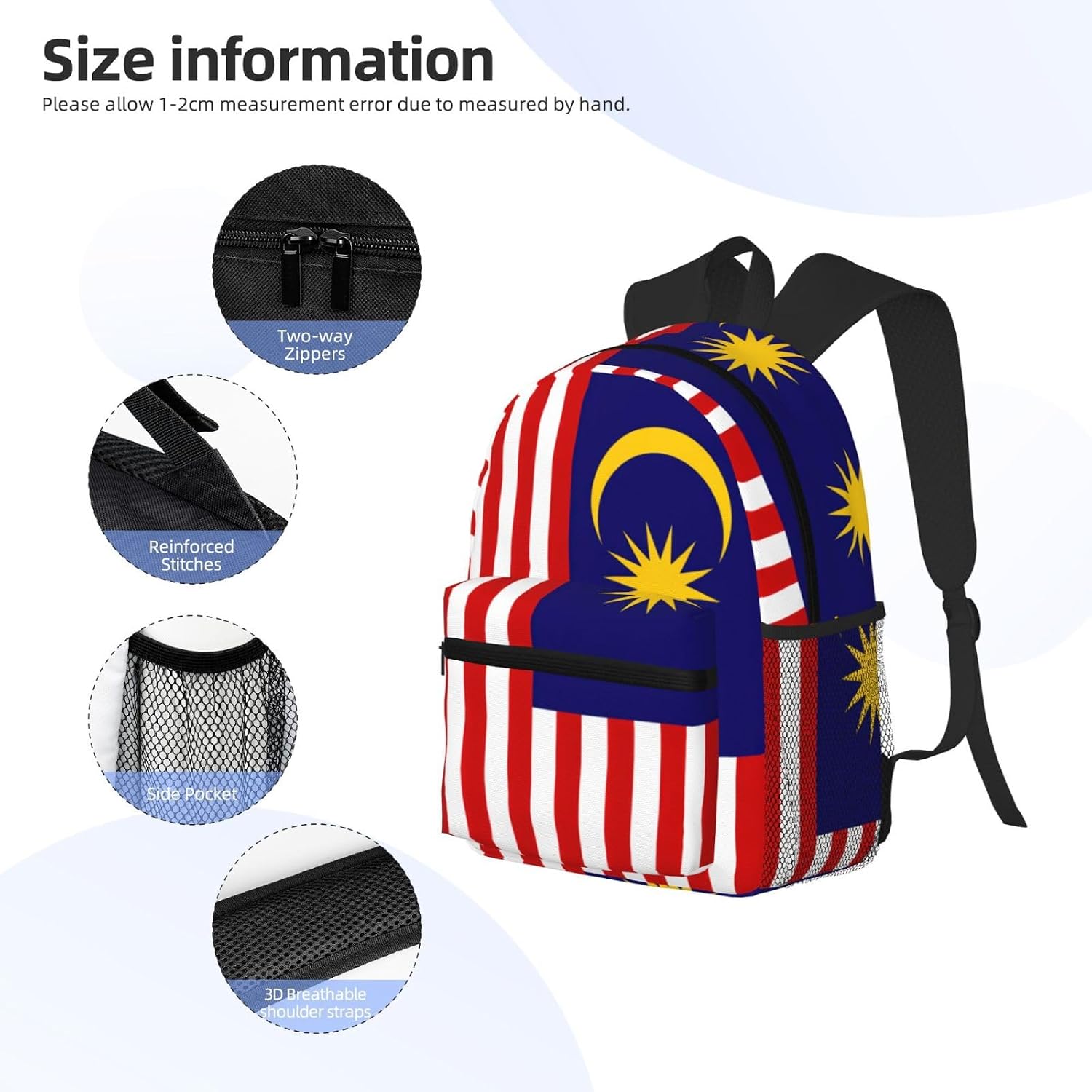 Malaysia Flag Backpack Large Sports Bag, Best for Basketball, Soccer, Volleyball, Swim, Gym, Travel