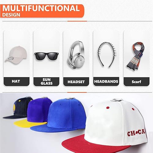 Miniatura 3 de Paquete de 24 soportes para sombreros de béisbol para pared, soporte adhesivo para gorras de béisbol, perchas para sombreros de pared, sin