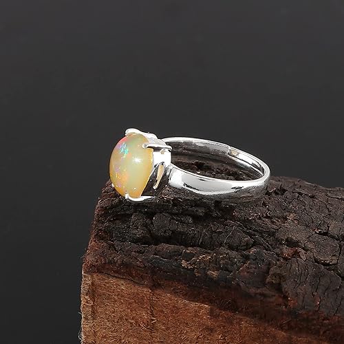 Miniatura 2 de Natural Ethiopian Opal Ring - Adjustable Ring - 4-Prong 925 Sterling Silver Ring, Handmade, October Birthstone, Vintage Antique Jewelry for Classy