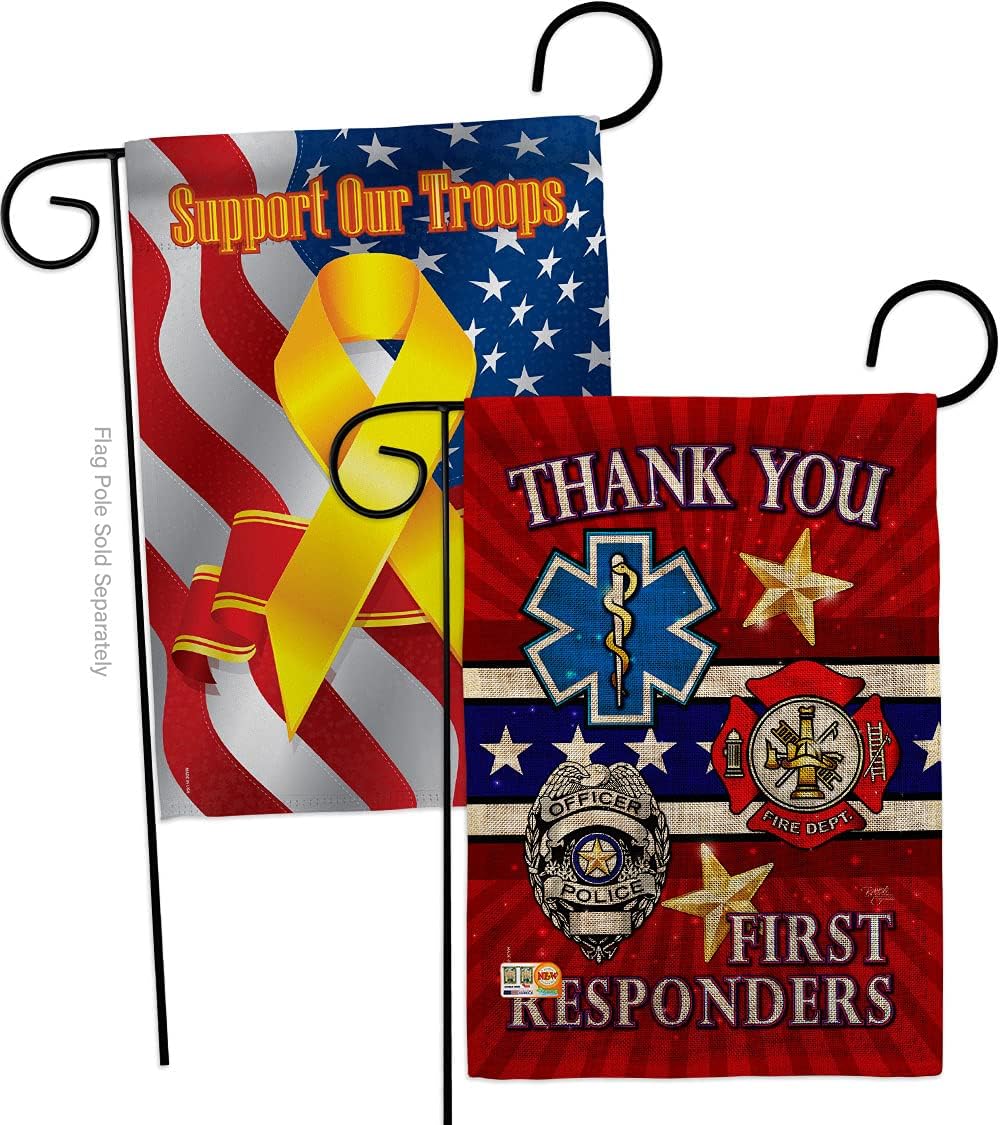 First Responders Burlap Garden Flag - Pack Armed Forces Service All Branches Support Honor United State American Military Veteran Official Our Troops - House Yard Gift Double-Sided 13 X 18.5