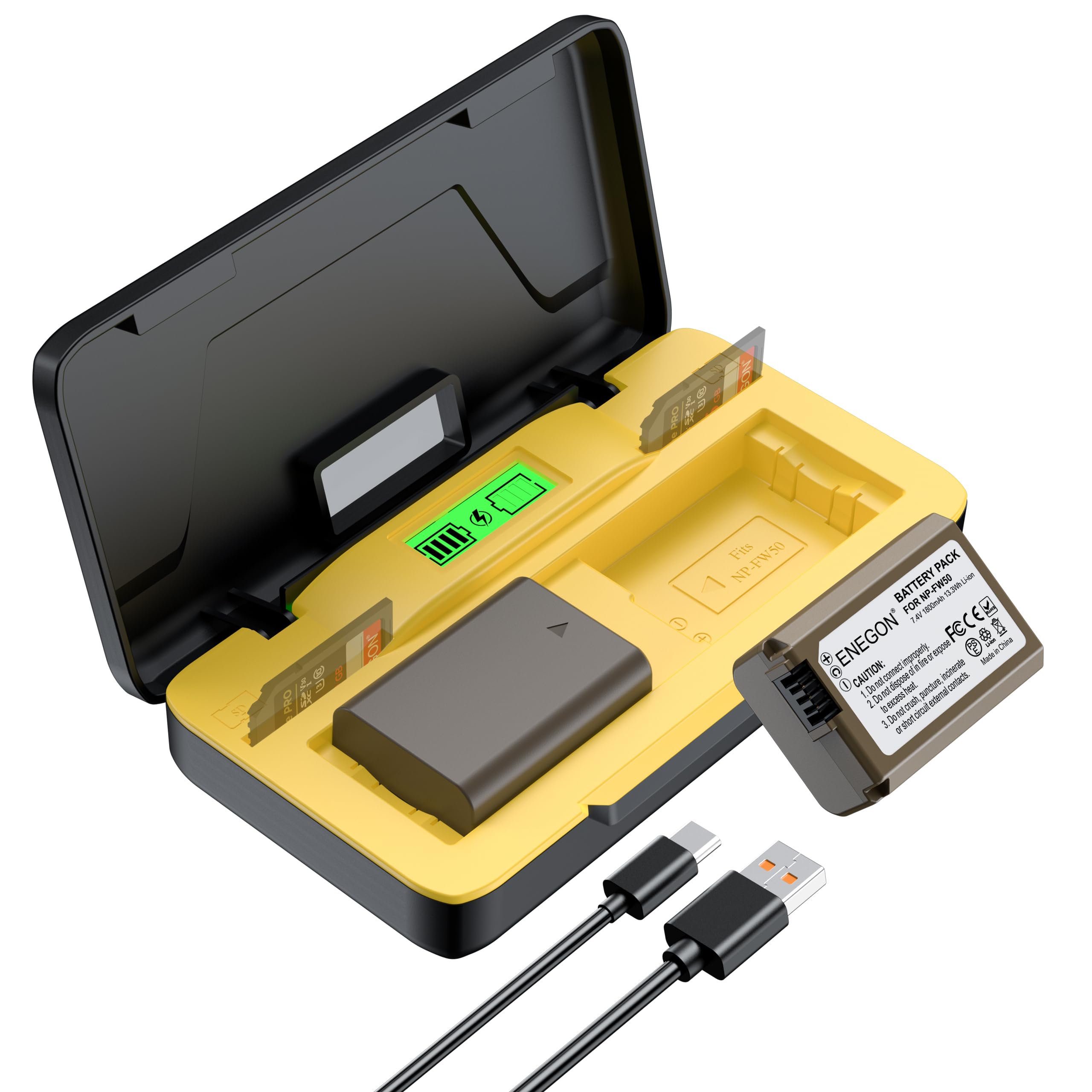 ENEGON NP-FW50 20W Dual-Akku-Schnellladegerät-Set (2 x 1800 mAh) für Sony Alpha ZV-E10, A6000, A6400, A6500, A6300, A5000, A5100, A55, A7, A7II, A7RII, A7SII,A7S,A7S2,A7R,A7R2 Kamera