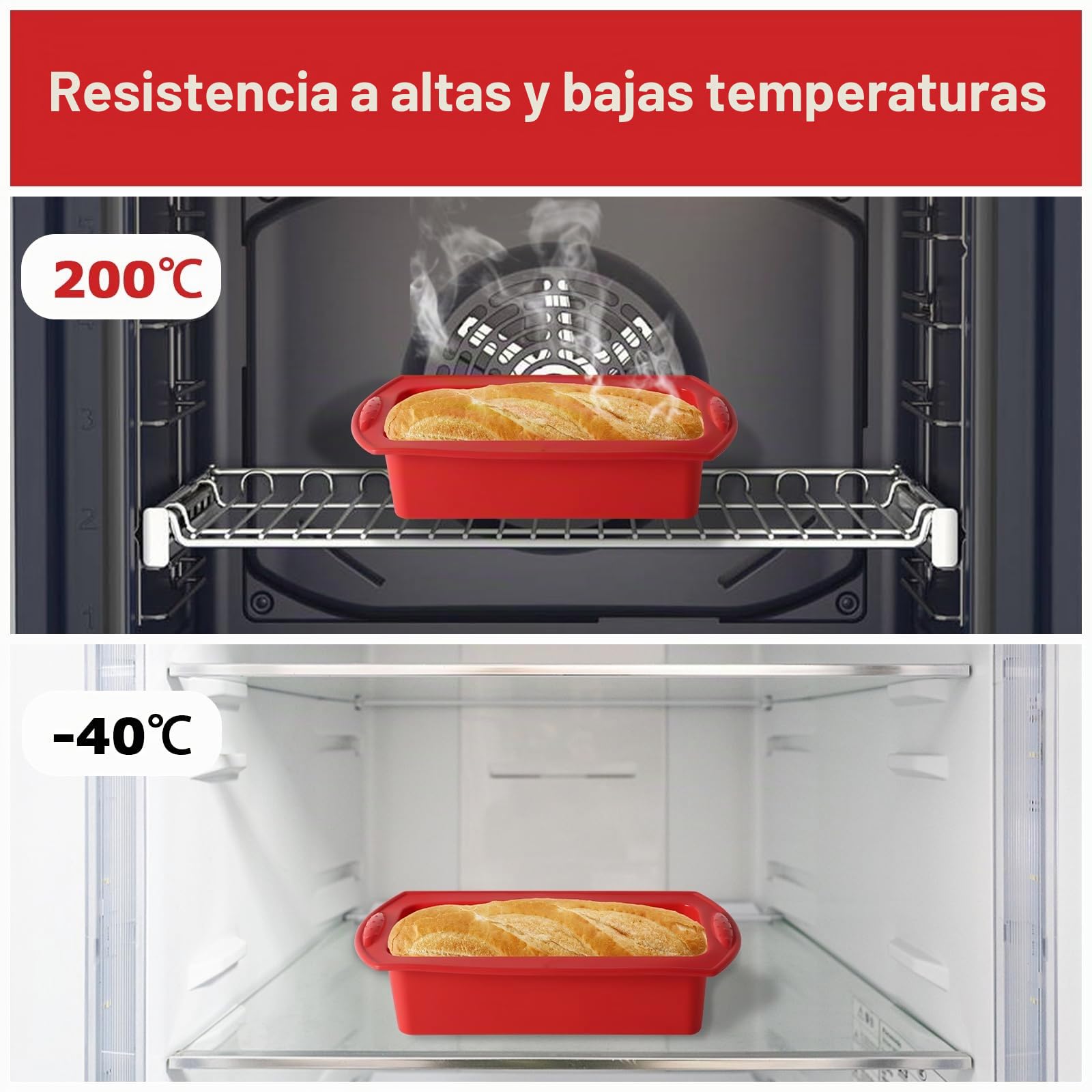 Juego de 2 moldes de silicona antiadherentes para hornear pan y pan de 27,5 x 21,5 x 6,5 cm (D2500051)
