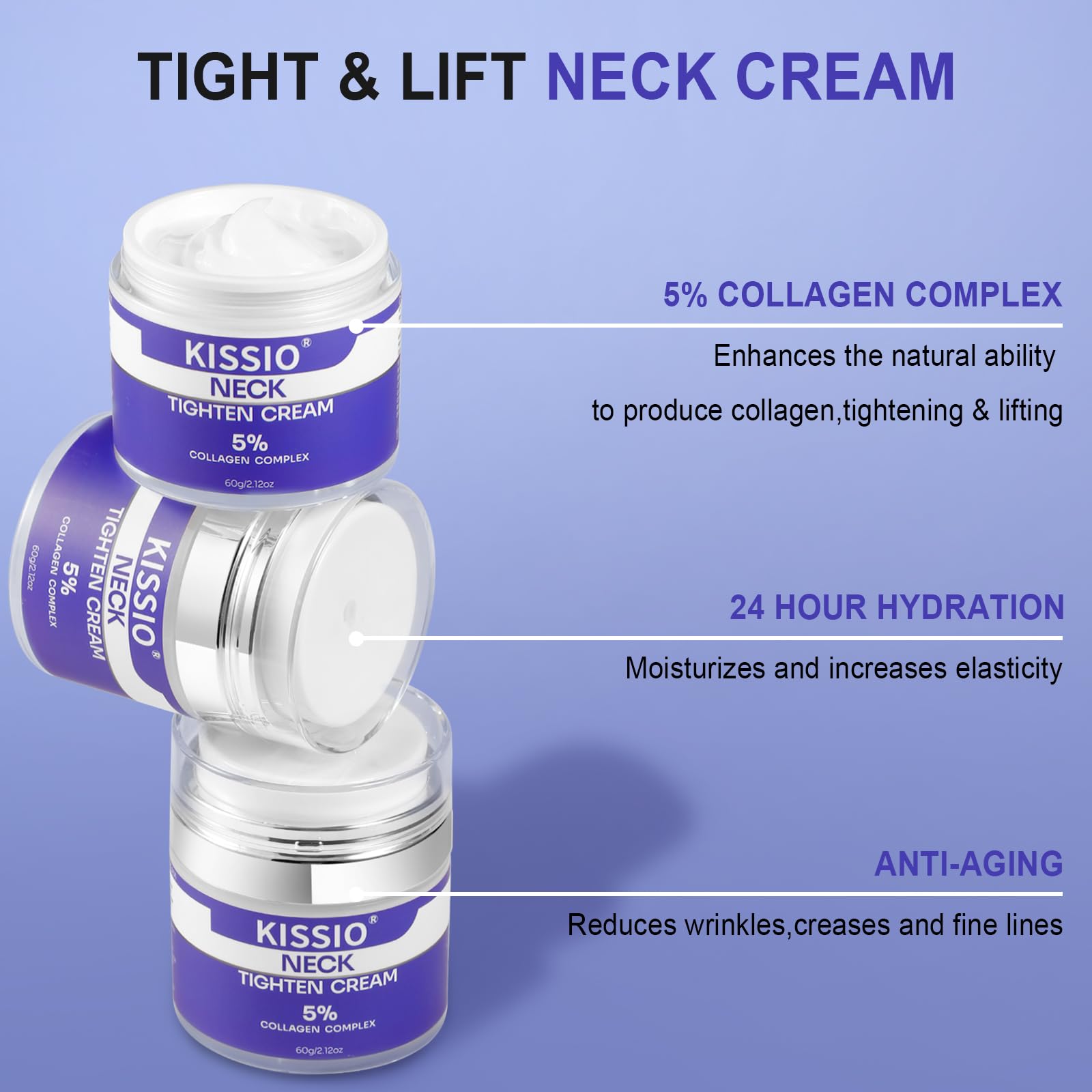 KISSIO 5% Collagen Complex Neck Cream,Neck Tightening Cream with Peptides and Aloe Vera to Firming,Lifting and Hydrating,Body Cream,Suitable for All Skin Types,60 g - Image 2