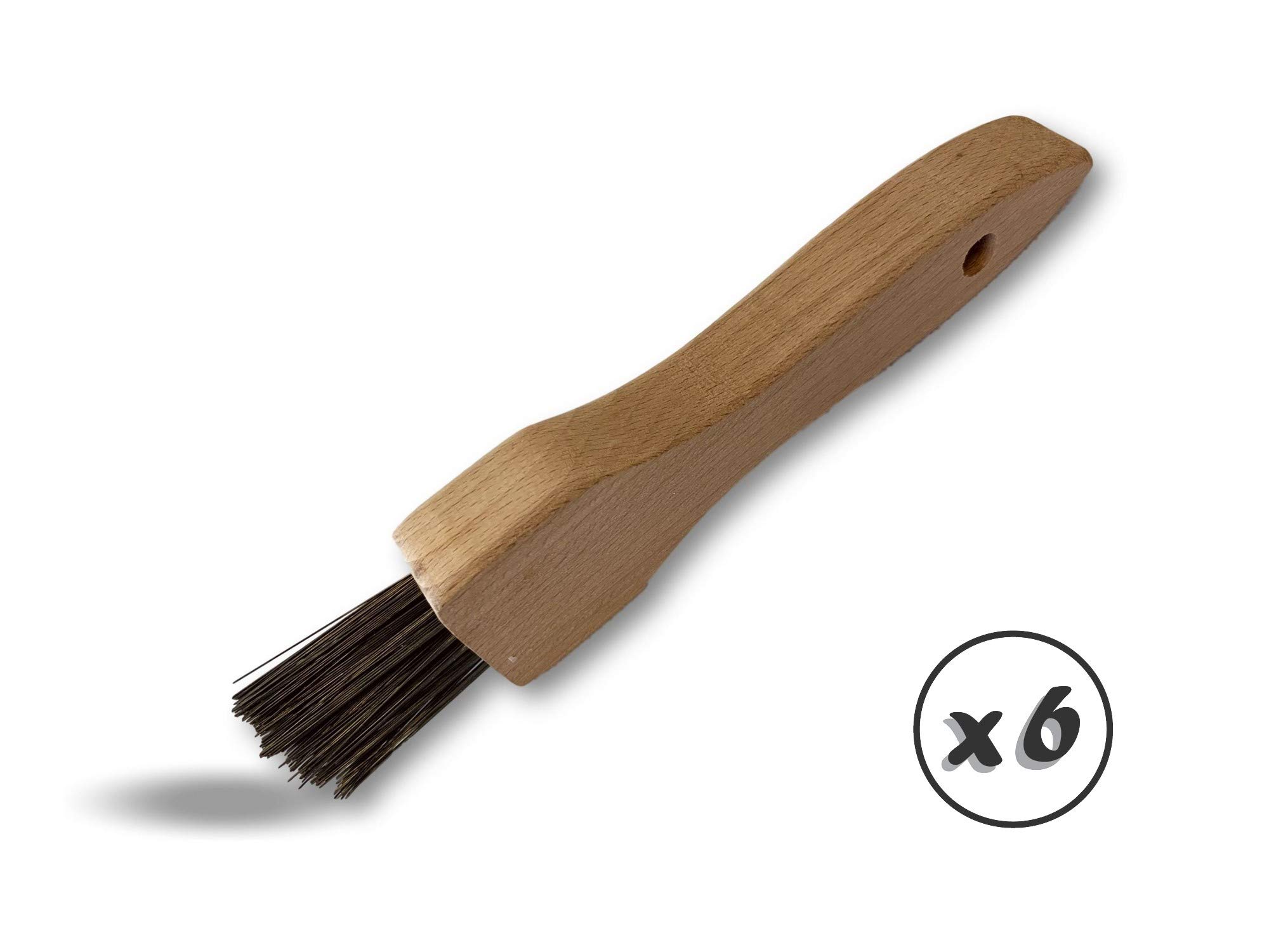 Kibros Lot 6 pinceaux brosses acier trempé dur 2 rangs manche bois
