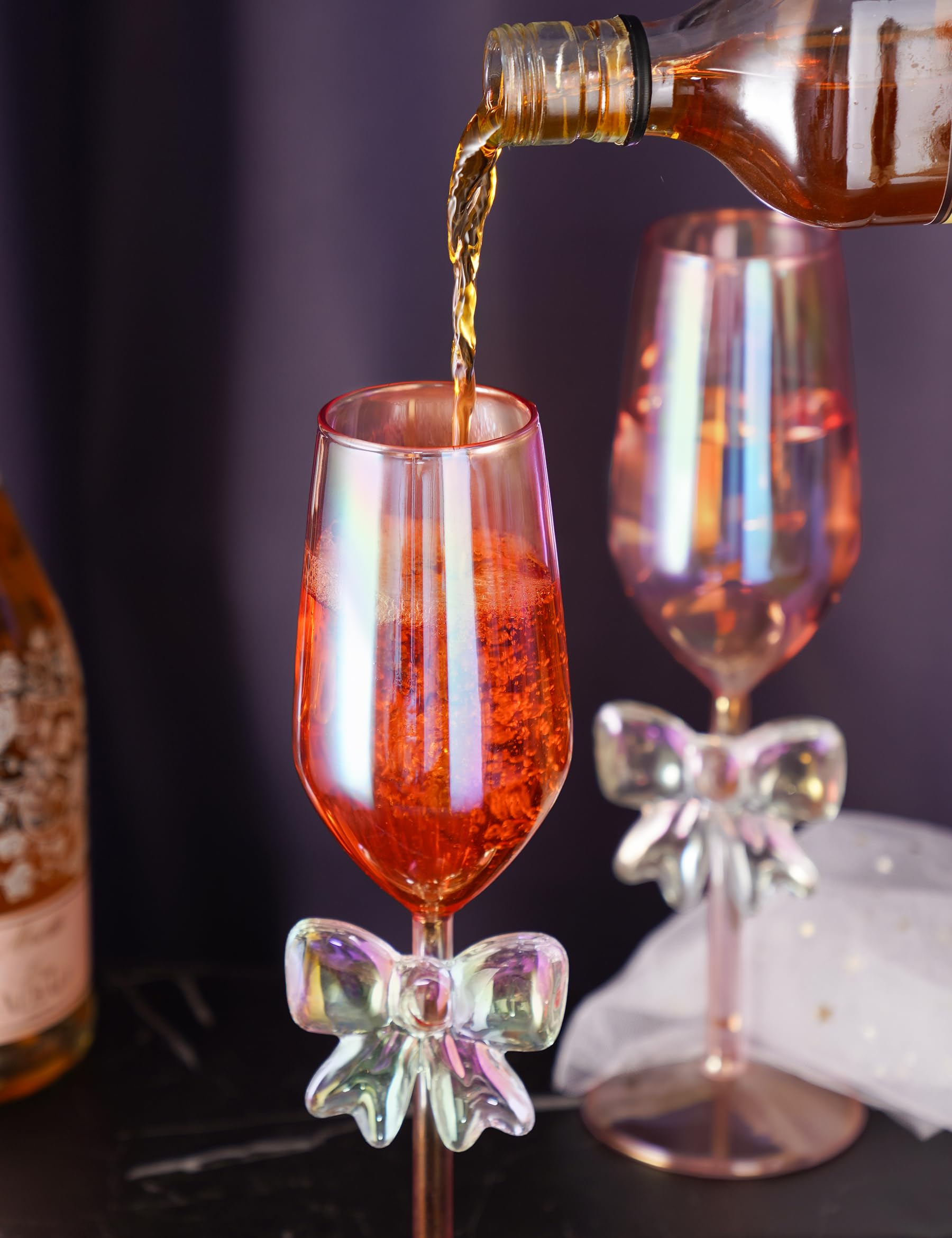 NiHome Lot de 2 verres à champagne rose iridescent