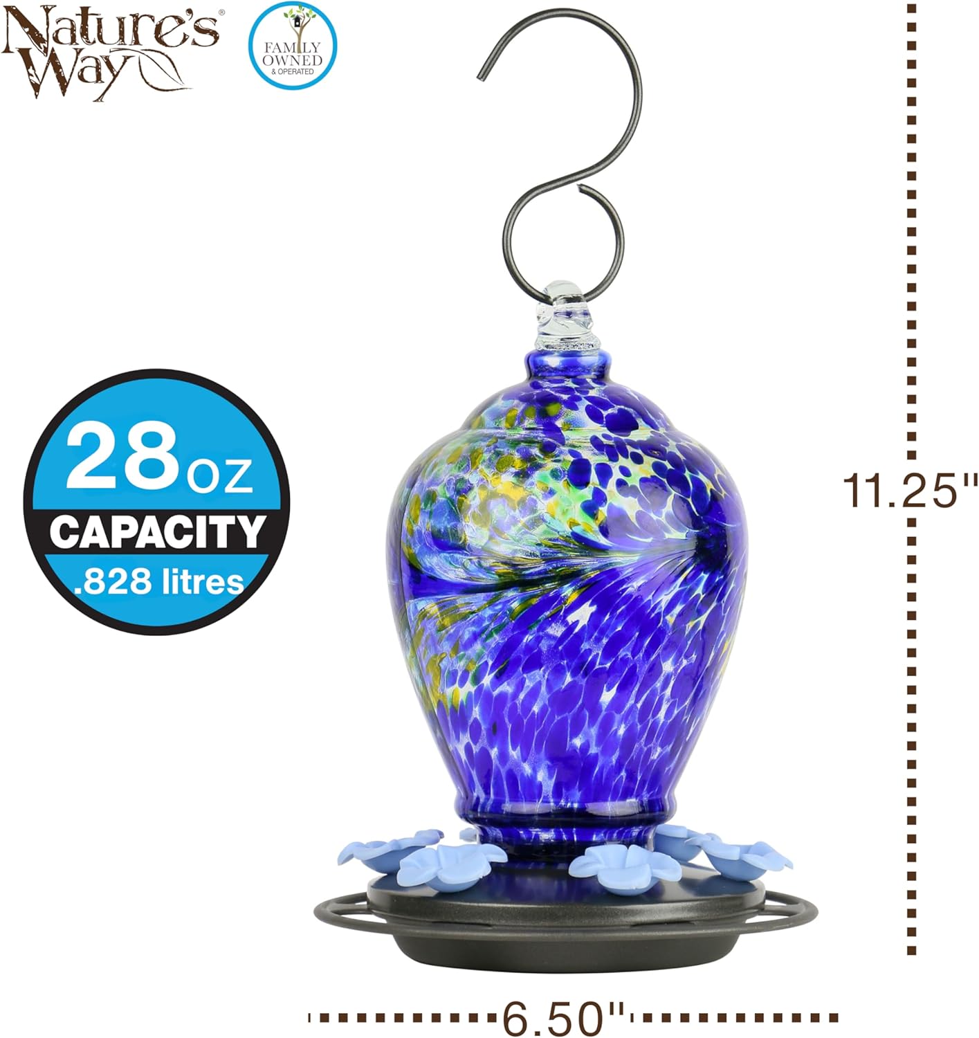 Nature's Way Bird Products AGF2 Hand Blown Artisan Gravity Spring Rain Hummingbird Feeder