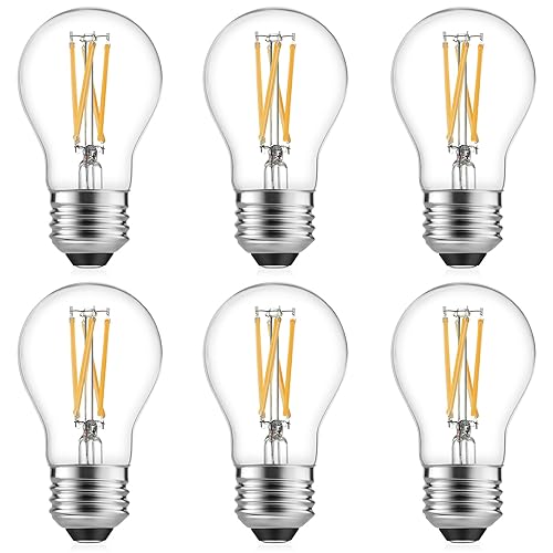 Gozelux A15 LED Bulbs - Vintage Edison Bulbs, Dimmable, Clear Glass, E26 Medium Base, 6W (60W Equivalent), 2700K Warm White, 700LM, for Ceiling Fans, Appliances, Refrigerator Lights - 6 Pack