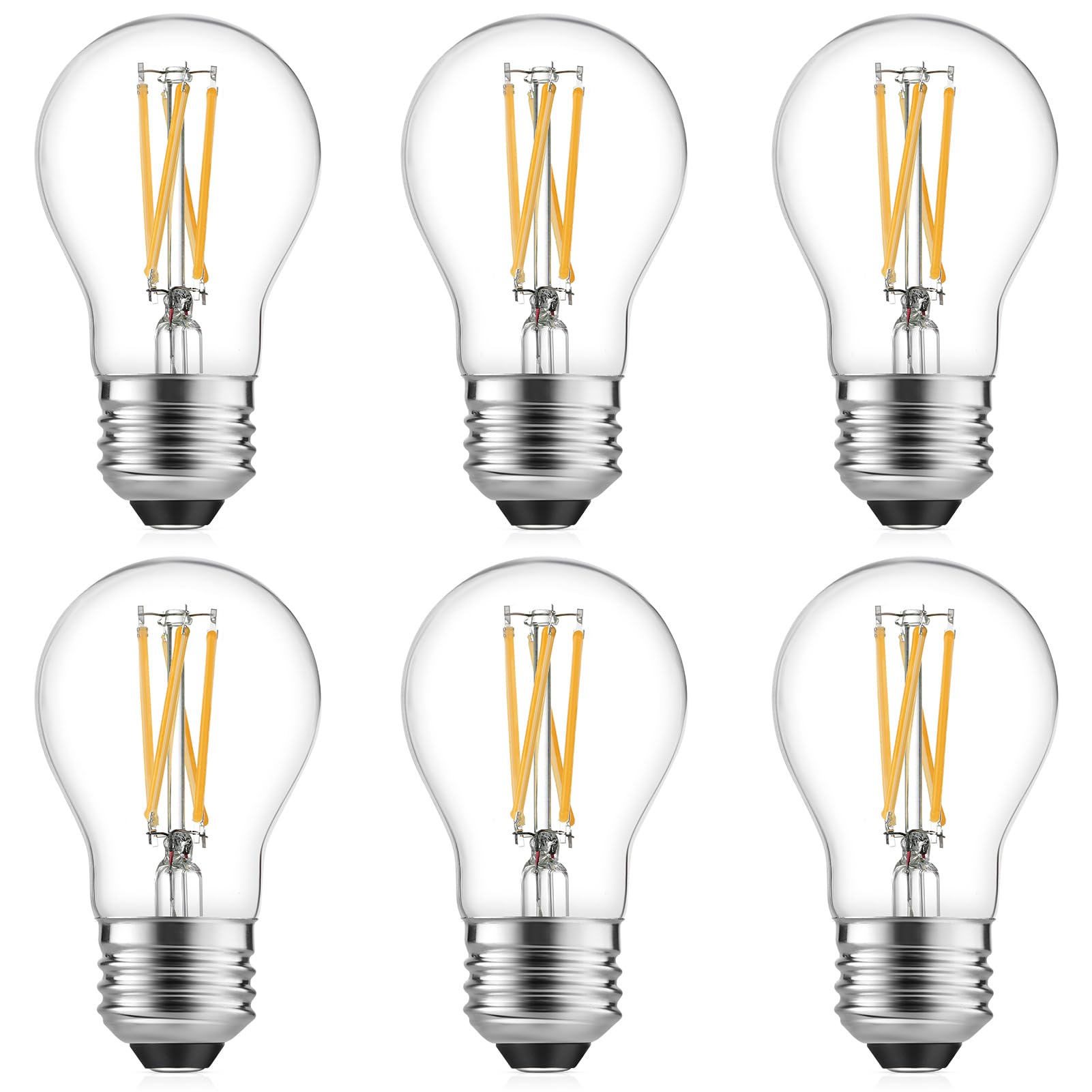 Gozelux A15 LED Bulbs - Vintage Edison Bulbs, Dimmable, Clear Glass, E26 Medium Base, 6W (60W Equivalent), 2700K Warm White, 700LM, for Ceiling Fans, Appliances, Refrigerator Lights - 6 Pack
