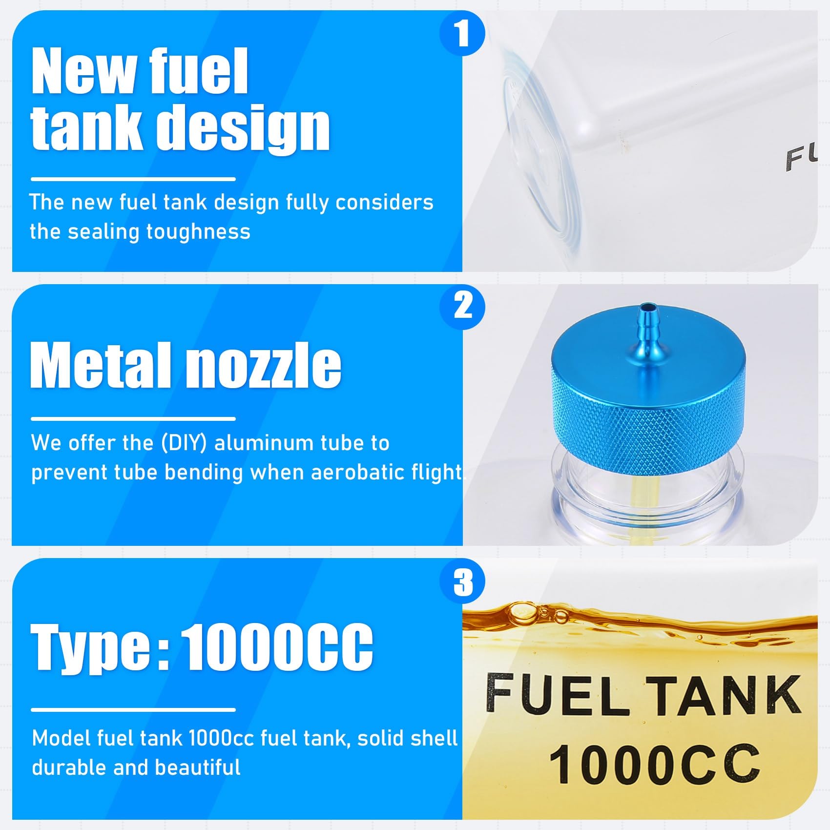 Kraftstofftank Benzin Transparente Plastikflasche 1000CC CNC für RC Gas und Nitro Flugzeug