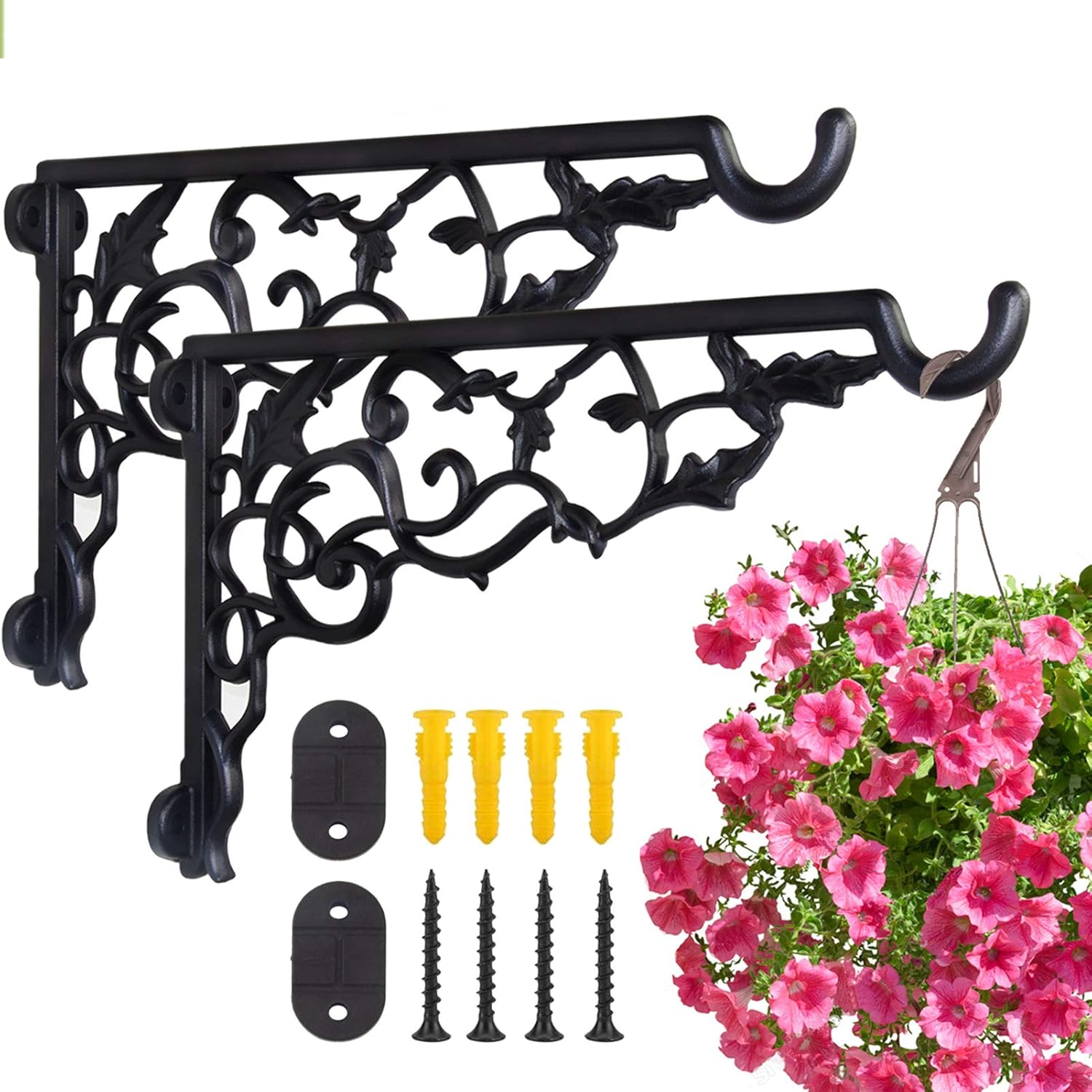 2 Pcs Plant Hanger Bracket, 13" Wall Mount Hanging Plant Bracket, Sturdy Heavy Duty Aluminum Bracket for Hanging Basket, Indoor Outdoor Plant Hanger Hook for Hanging Plants Bird Feeder Lantern