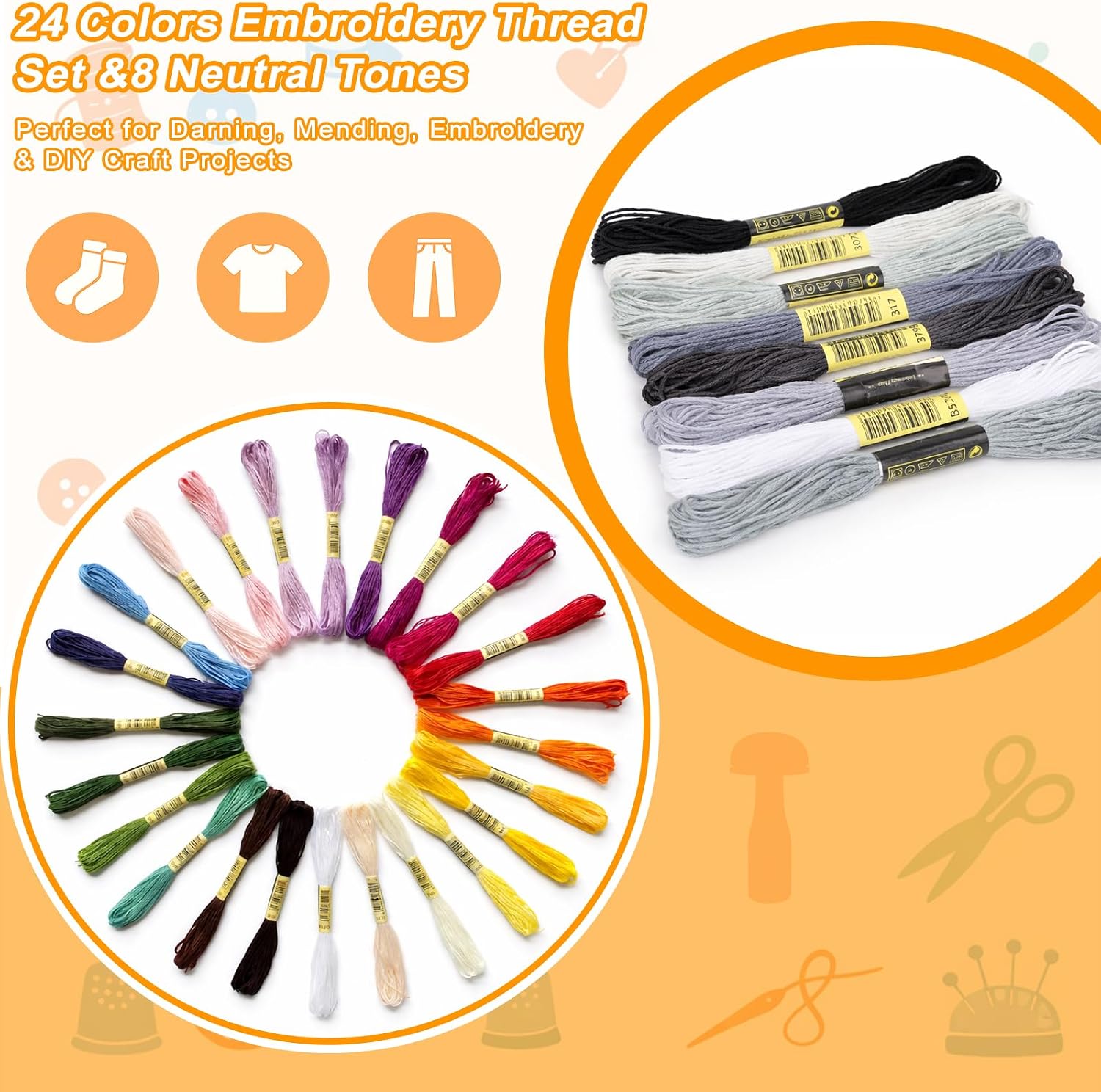 Darning Mushroom, Wood Darning Egg Sewing Tool Repair with Large Eye Needles Sewing Threads for Darning Socks, Hats, Pants, Sweaters, DIY Sewing Crafts, Cute Wooden Mushroom (Multiple Color)