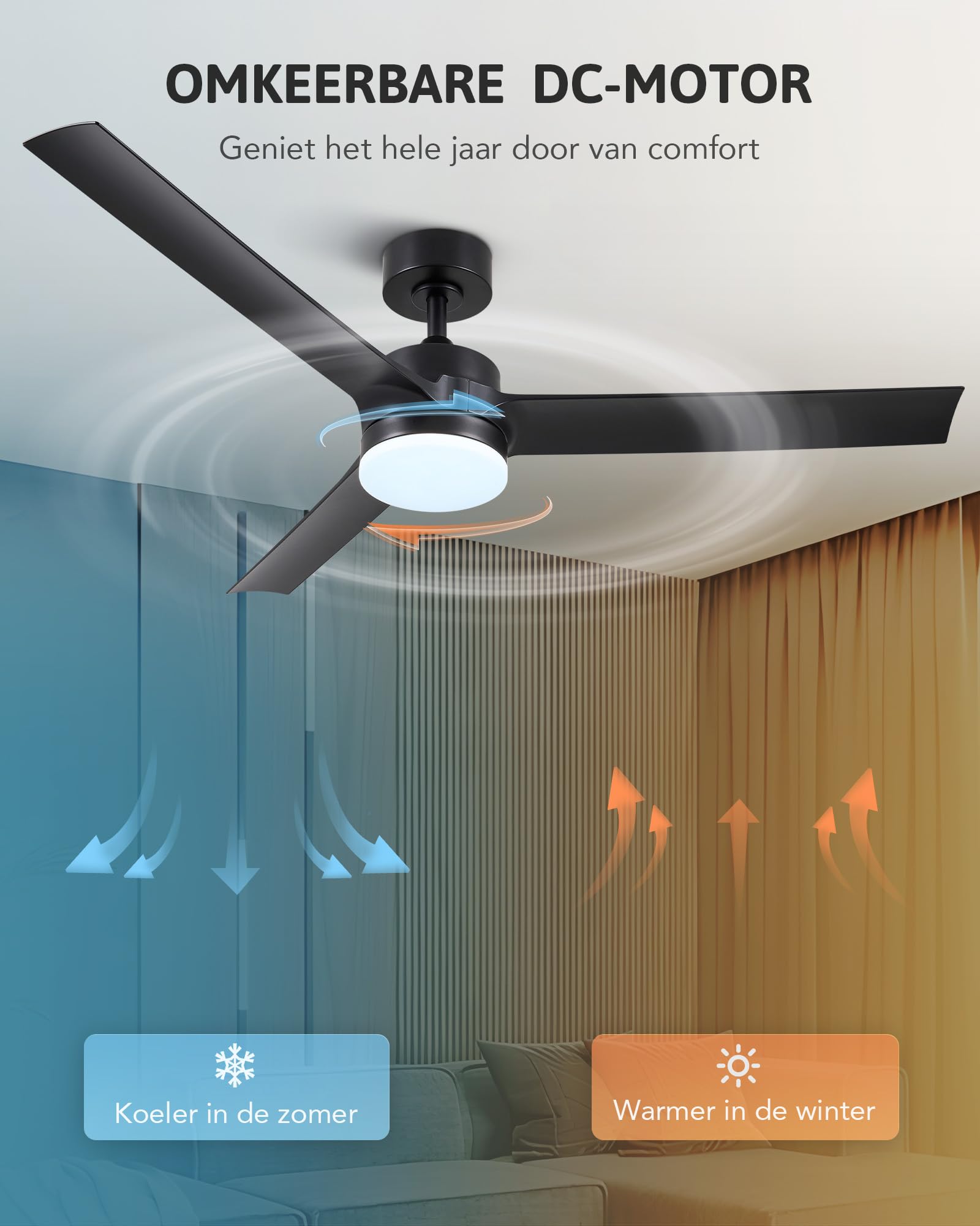 CO-Z 52 Zoll Deckenventilator mit Beleuchtung und Fernbedienung 2 in 1 Ventilator LED Deckenleuchte ABS mit Timer für Innen und überdachten Außenbereich