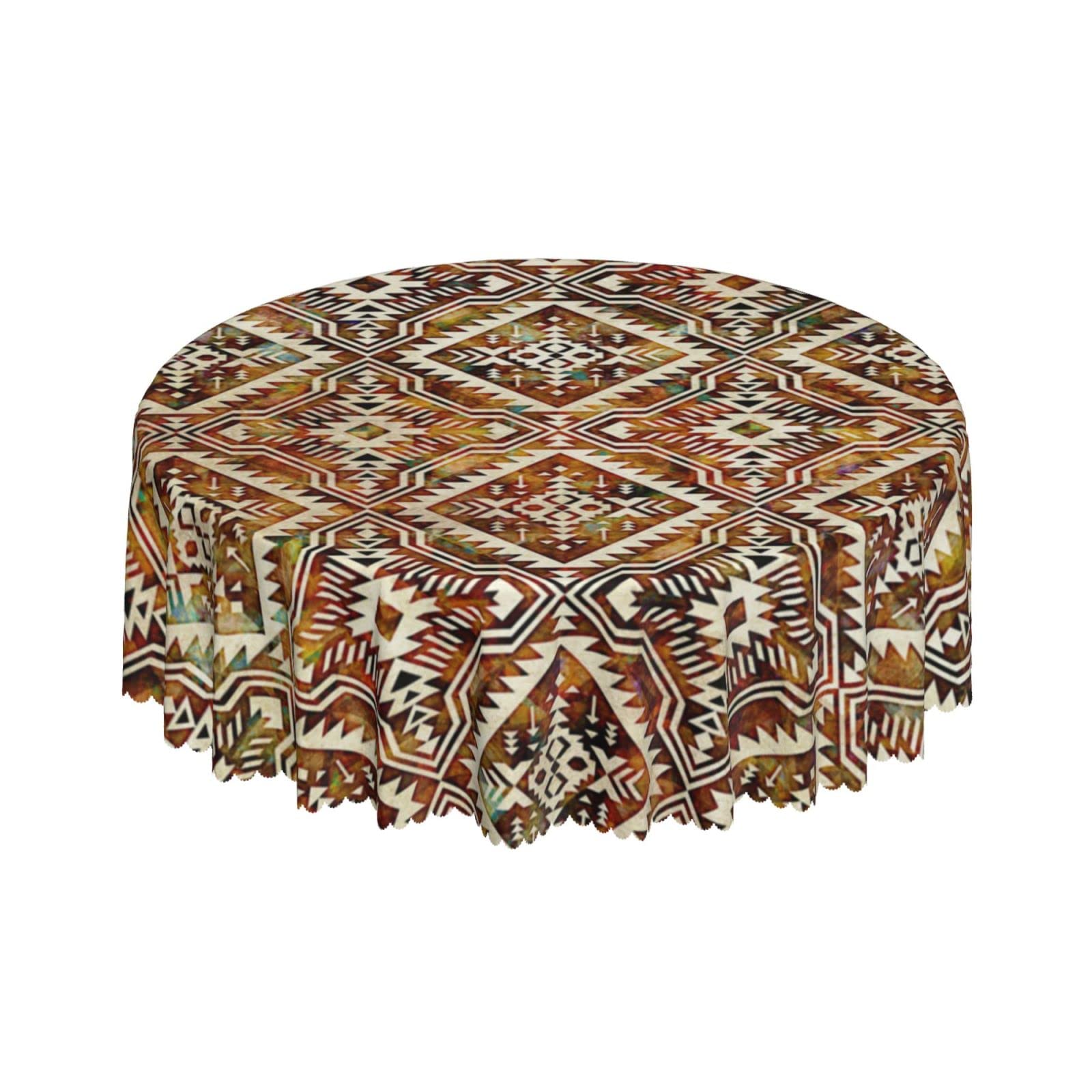 Lsjuee Beige Southwestern Style Texture Round Tablecloth 60 Inch Printed Washable Tablecloth for Dining Party Holiday Fall Home Decorative