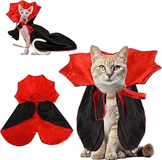 SAVITA Halloween Cat Costume, Red Black Cat Vampire Costume Cute Vampire Costume Pets Cat Cloak Dog Cloak Halloween Costume for Pets, Dogs, Cats Halloween Party