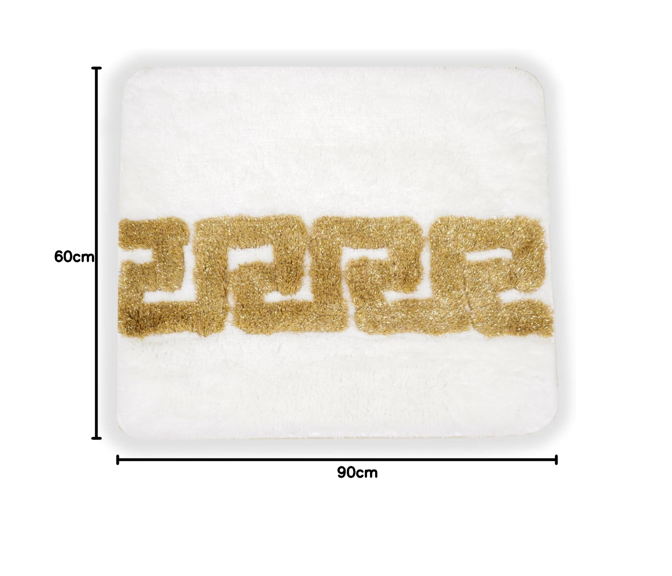 Luxus Badematte Badezimmerteppich Duschmatte Badvorleger in weiss gold griechisches Mäander Muster 100% Acryl - rutschfest waschbar flauschig Fussbodenheizung geeignet saugfähig - Weiss, 60 x 90 cm