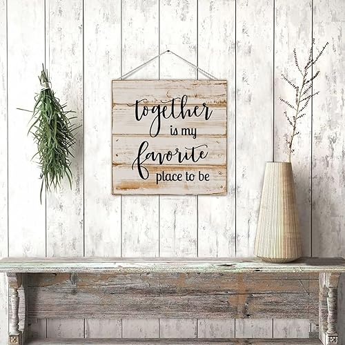 Miniatura 4 de Letrero de madera con texto en inglés Together is My Favorite Place to Be, letrero familiar de madera con cuerda, letrero de pared de madera para