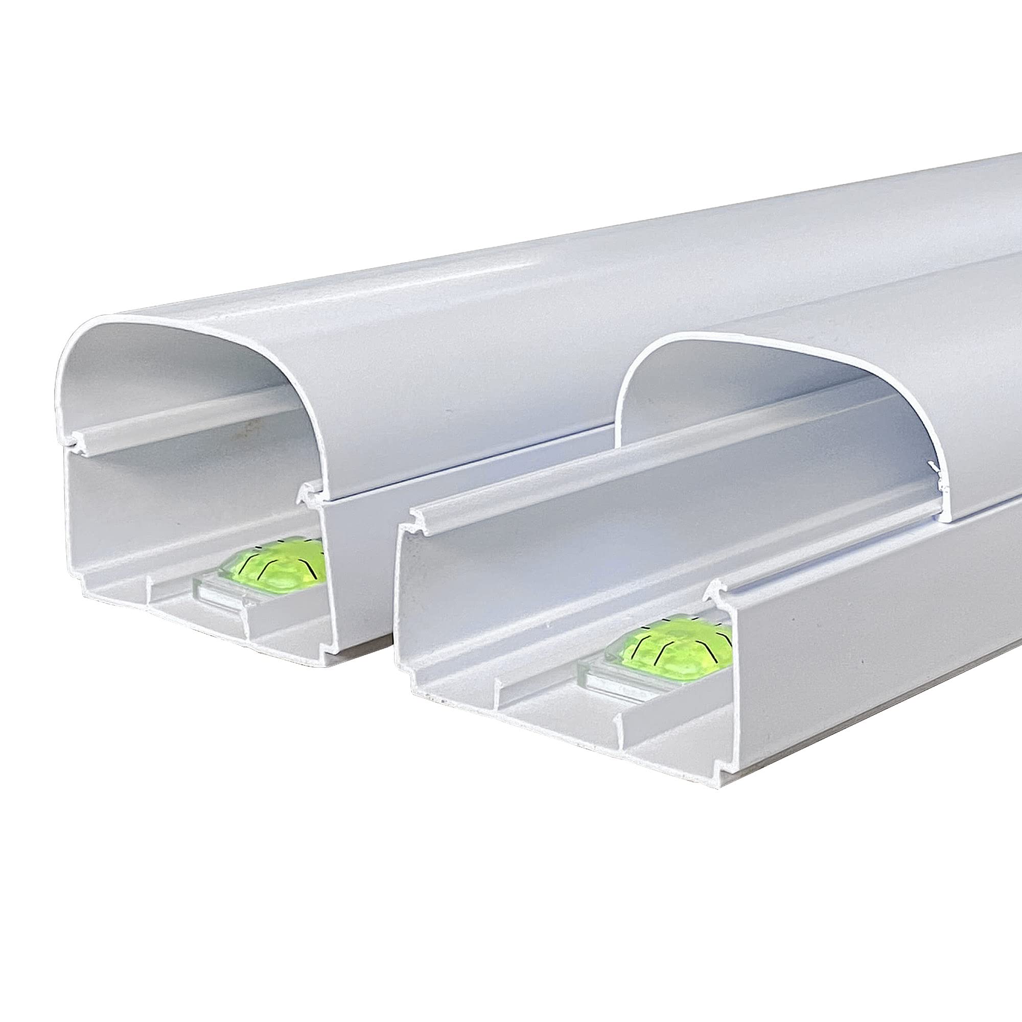 2m Kanal Half-Cover + Libelle (2000x74mm) in weiß - aus Kanalsystem Optima 75 - Opt für Klimaanlagen/Wärmepumpen