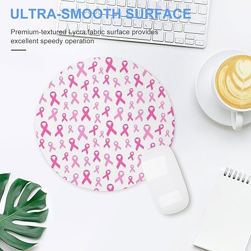 Miniatura 4 de Alfombrilla de mouse para mujer, decoración de oficina, alfombrilla de mouse de goma antideslizante redonda (cinta rosa para cáncer de mama)