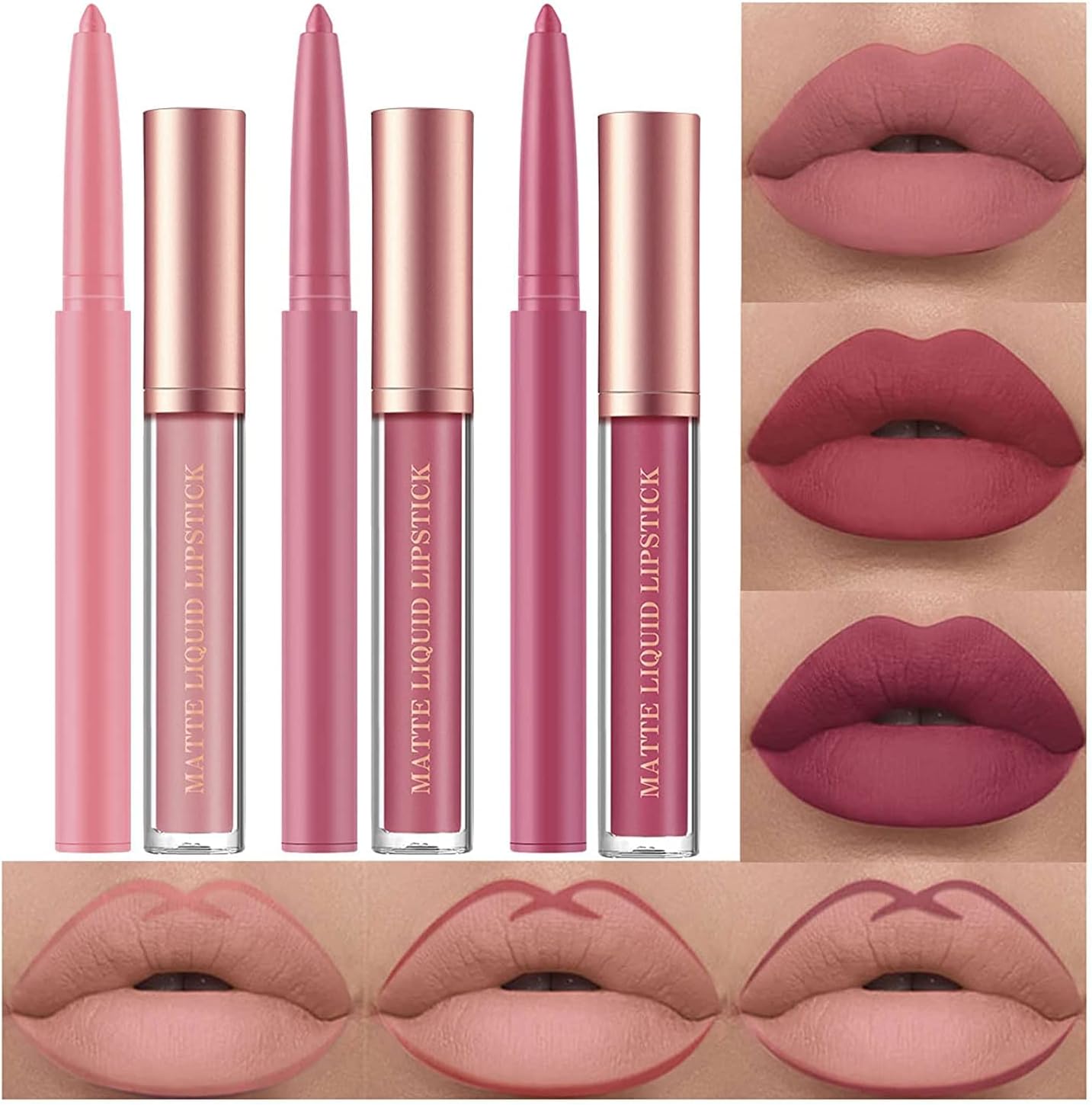 6pcs liquid matte lipstick with lip liner pens set (set A)