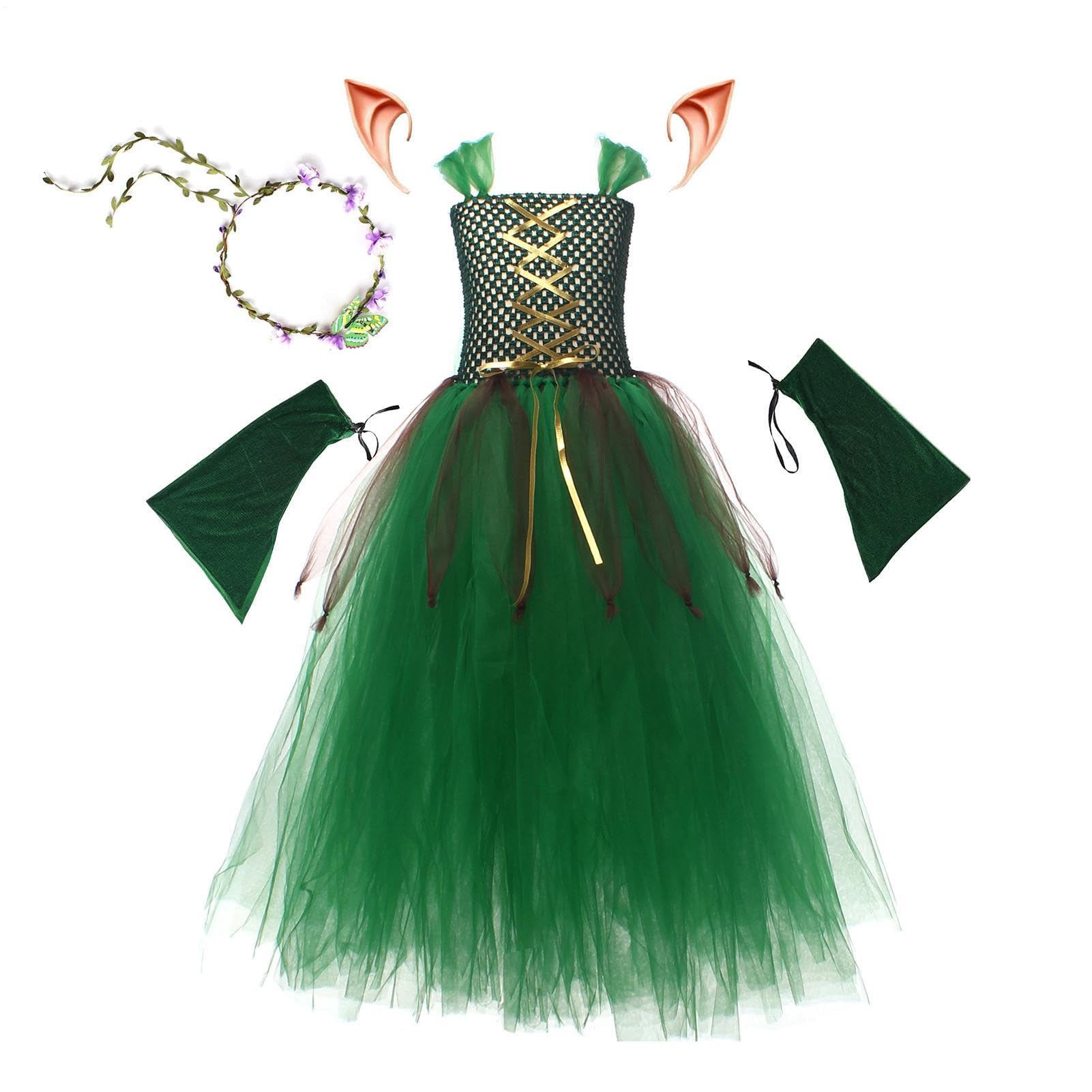 Costume Halloween per Bambine Abito Verde Con Gonna A Tutù In Tulle Da Fata | Gonna Per Di Ruolo Di Carnevale Per Halloween Balli In Maschera Feste A Tema Carnevali Compleanni E Eventi Scolastici