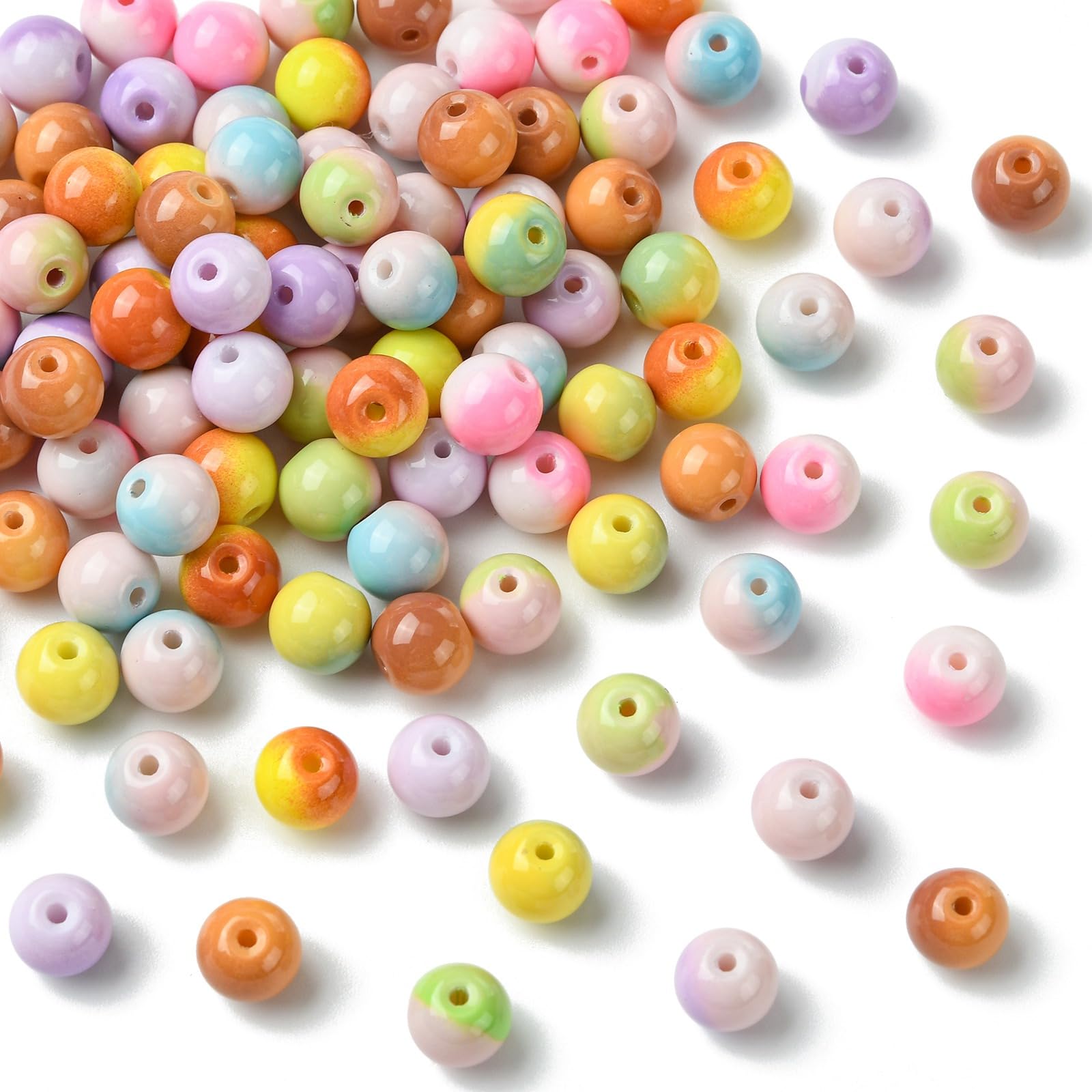 Stiesy 100Pcs 8mm Round Glass Beads, Two-Tone Spray Painted Spacer Loose Beads with 1.2mm Hole for DIY Jewelry Making and Bracelet Crafting Supplies Mixed Color