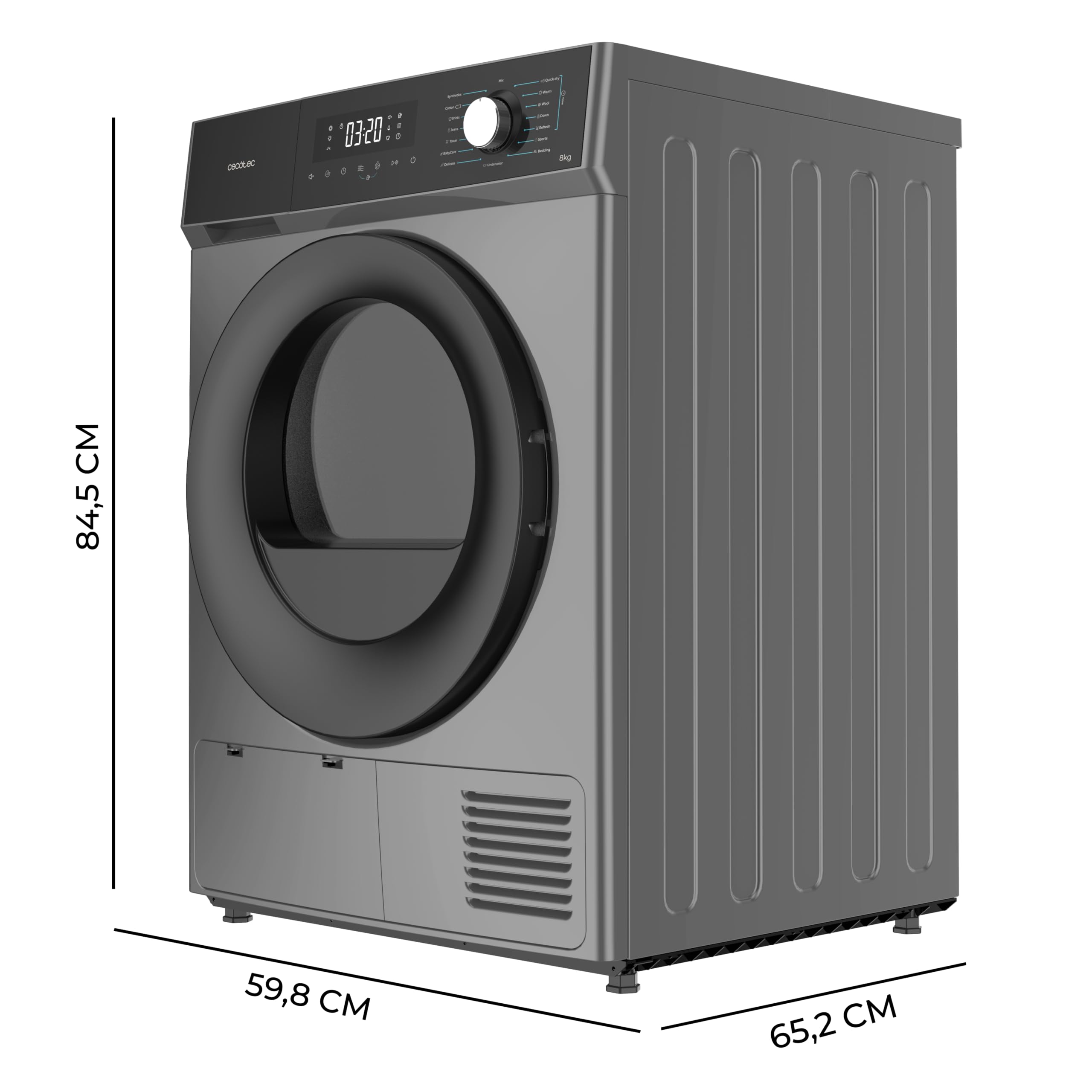 Cecotec Sèche-linge Pompe à Chaleur 8 kg Bolero Dresscode Dry 8330 Steel 15 programmes Classe E Inox