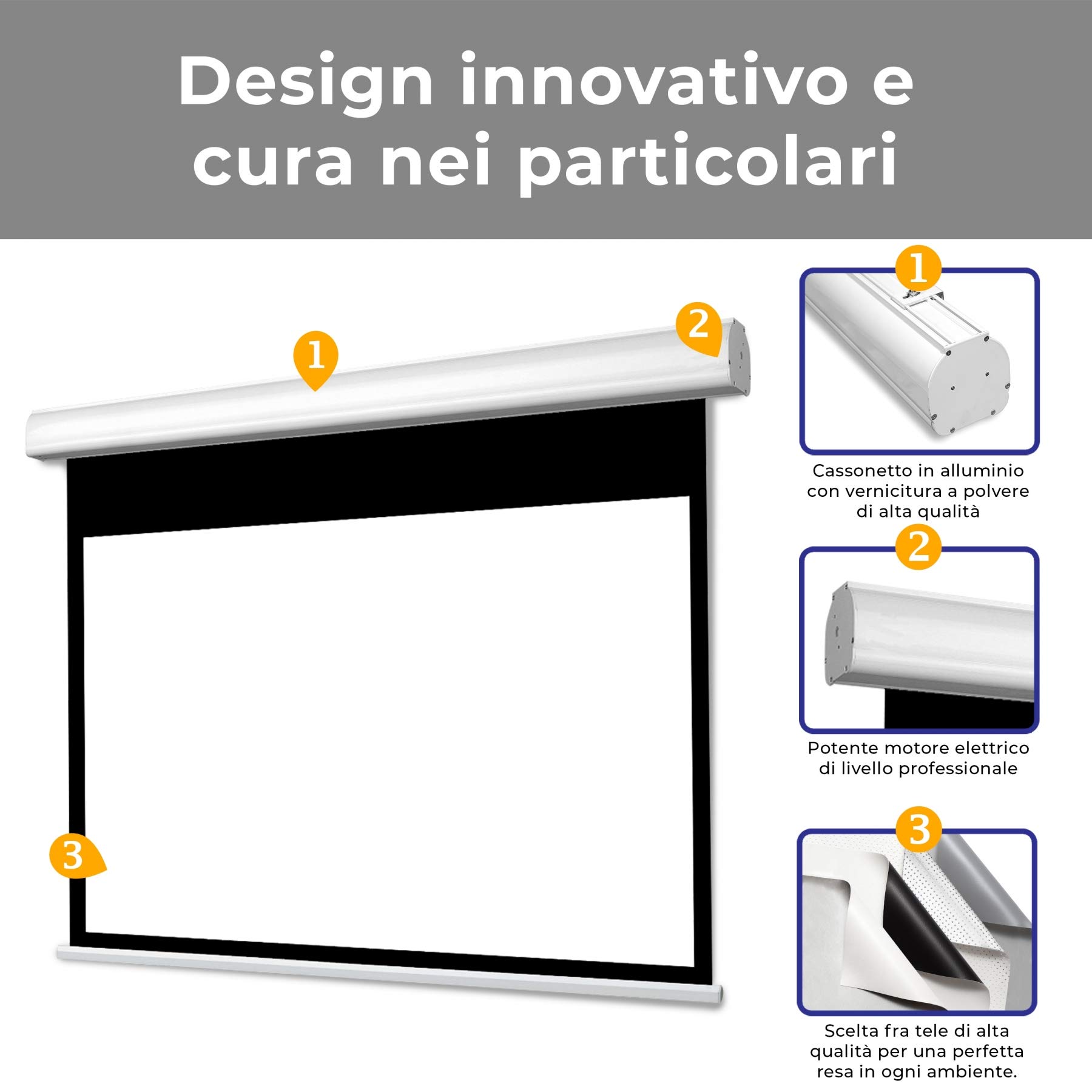Schermo Proiezione Motorizzato (127 Pollici) 300cm Formato 16:9 283x159 Telo Microforato 3 metri Elettrico Schermo proiettore 3mt Telo Proiettore Schermo Bordi Motore Schermo Videoproiezione 3 mt